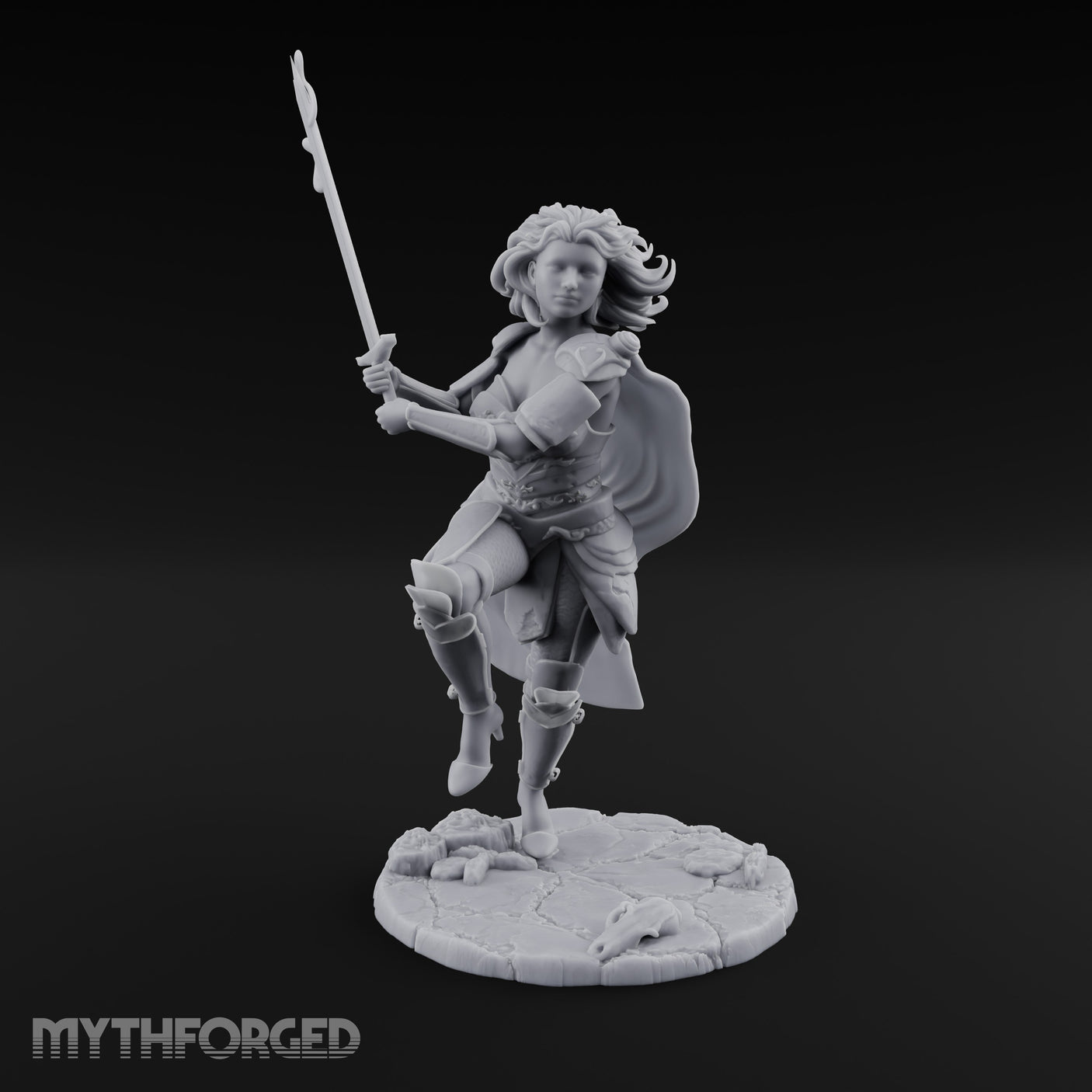 Knee Rising Sword Aloft Human Warrior Miniature for Dungeons and Dragons, Pathfinder or other TTRPGs