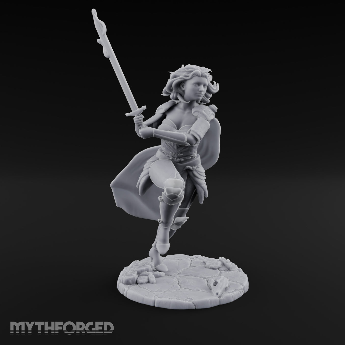 Knee Rising Sword Aloft Human Warrior Miniature for Dungeons and Dragons, Pathfinder or other TTRPGs