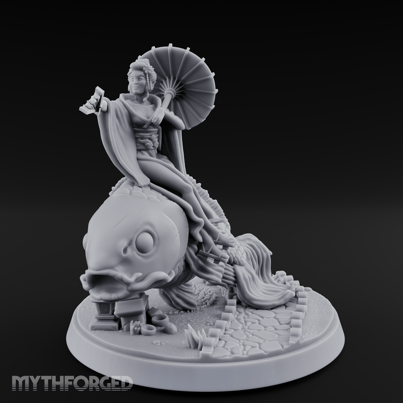 Fan Flourishing Koi Mage Miniature for Dungeons and Dragons, Pathfinder or other TTRPGs