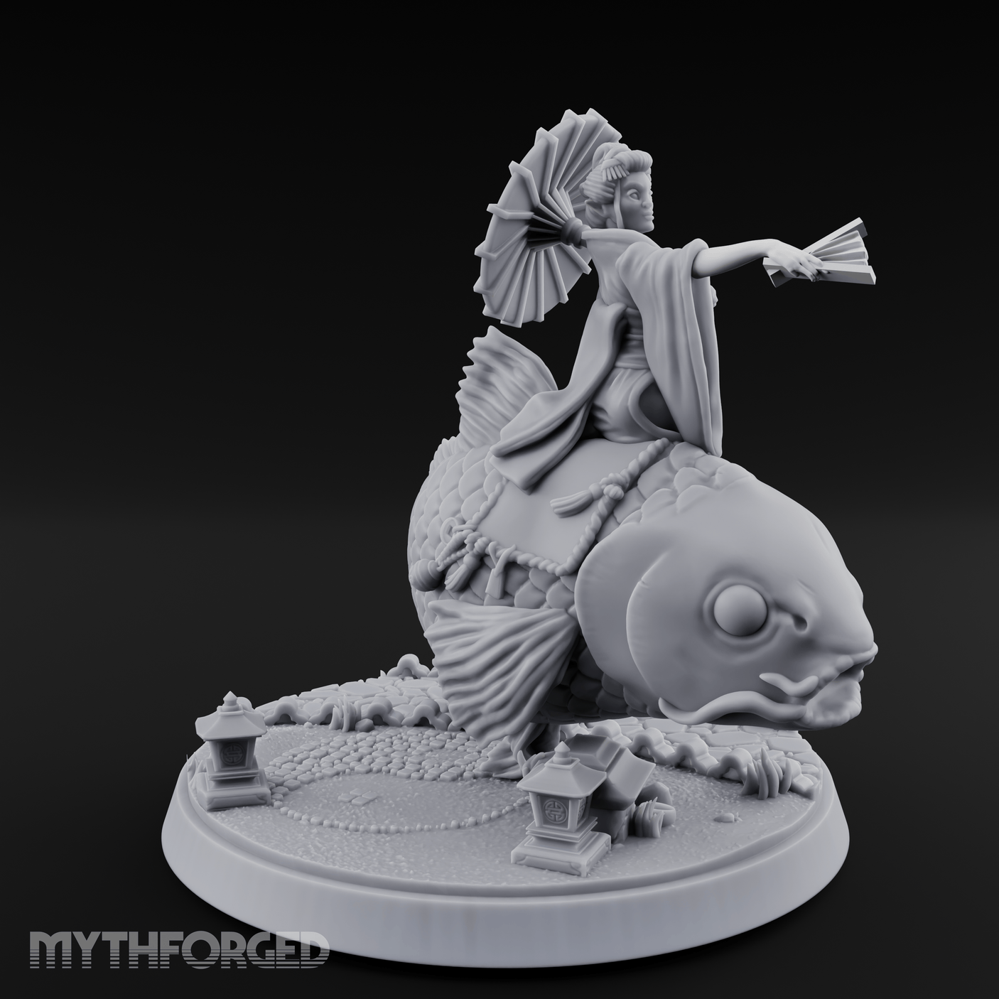 Fan Flourishing Koi Mage Miniature for Dungeons and Dragons, Pathfinder or other TTRPGs