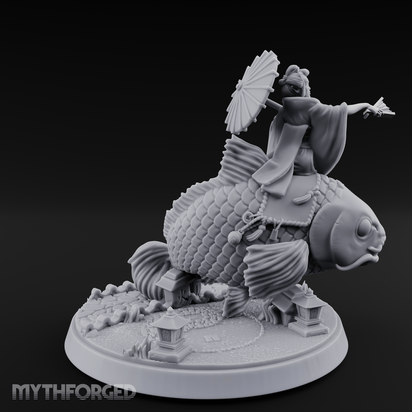 Fan Flourishing Koi Mage Miniature for Dungeons and Dragons, Pathfinder or other TTRPGs