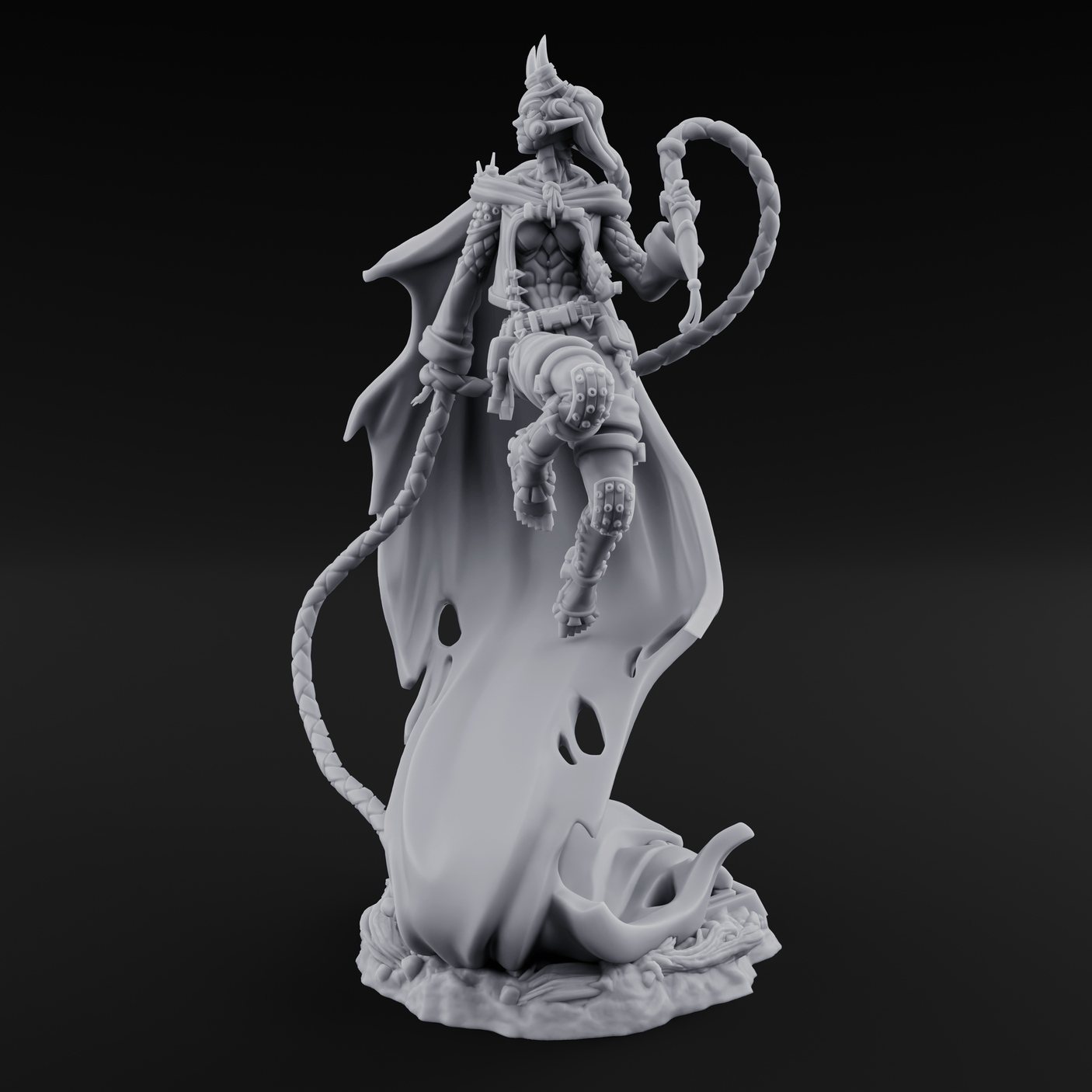 Whip Cracking Descent Tiefling Warlock Miniature for Dungeons and Dragons, Pathfinder or other TTRPGs
