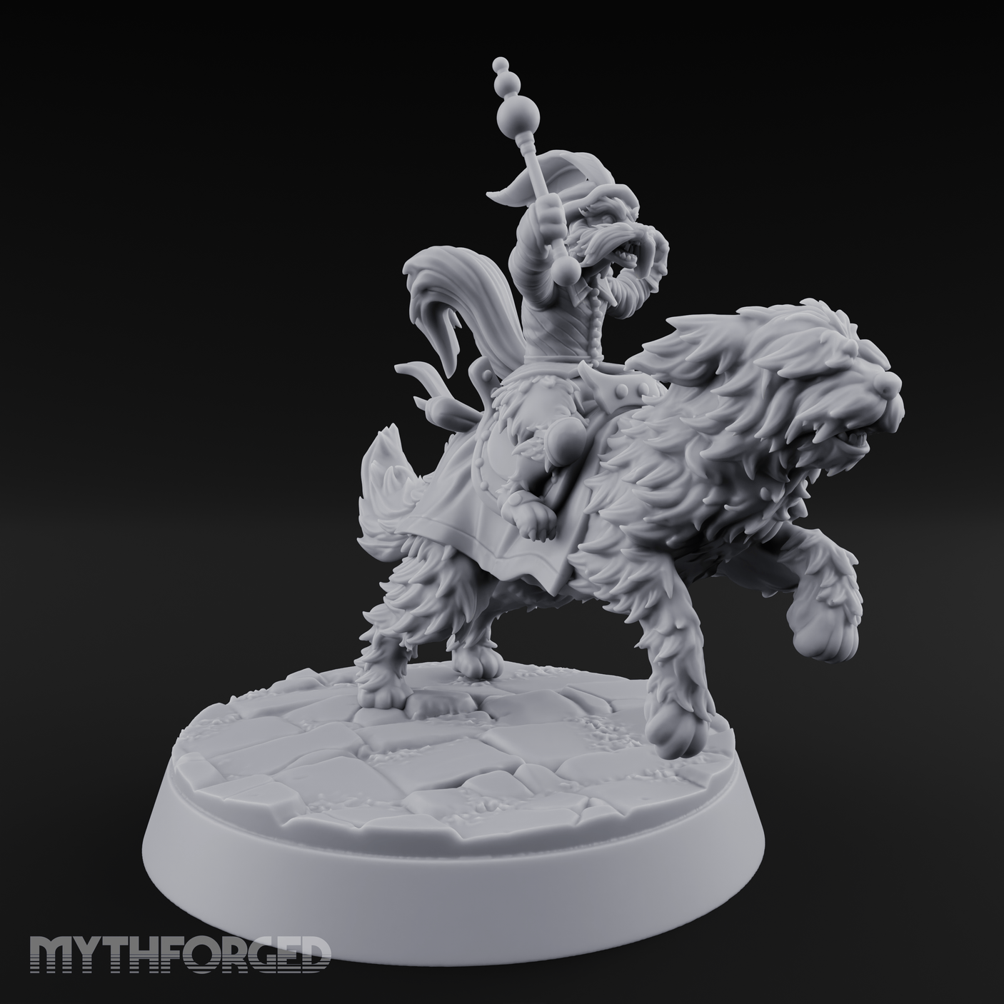 Halfling Doggie Rider Miniature for Dungeons and Dragons, Pathfinder or other TTRPGs