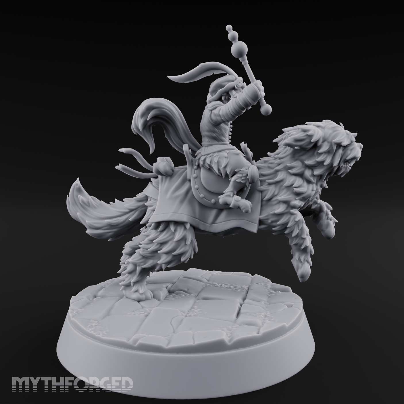 Halfling Doggie Rider Miniature for Dungeons and Dragons, Pathfinder or other TTRPGs