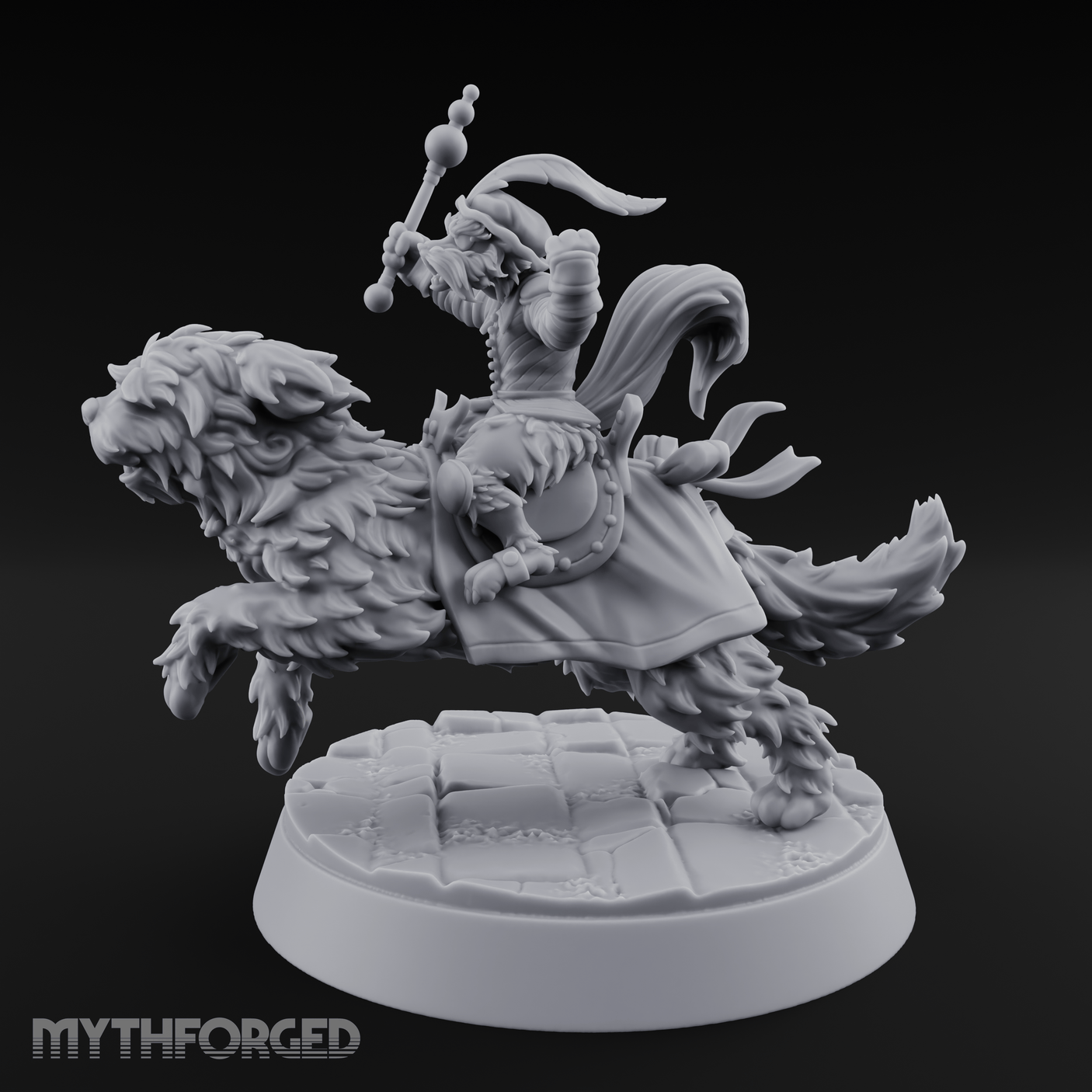 Halfling Doggie Rider Miniature for Dungeons and Dragons, Pathfinder or other TTRPGs
