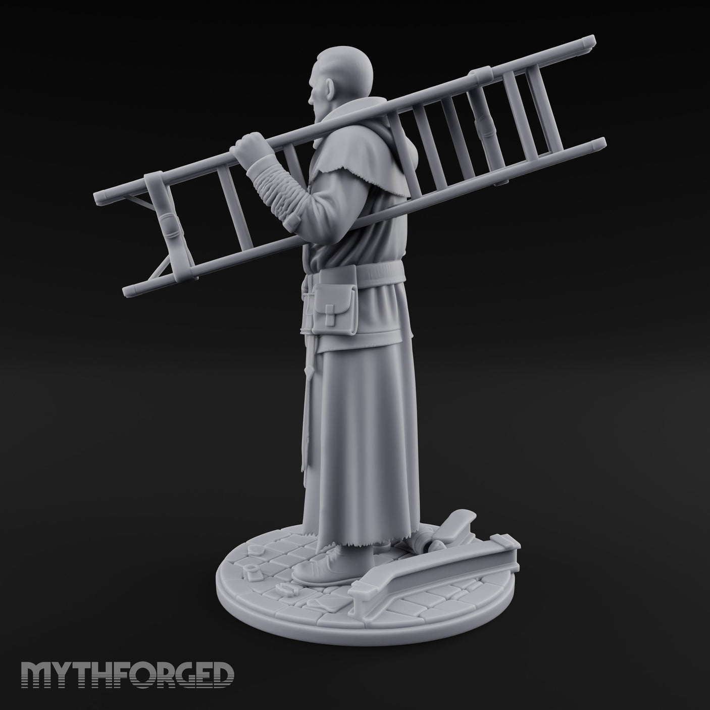 Ladder Lugging Human Friar Miniature for Dungeons and Dragons, Pathfinder or other TTRPGs