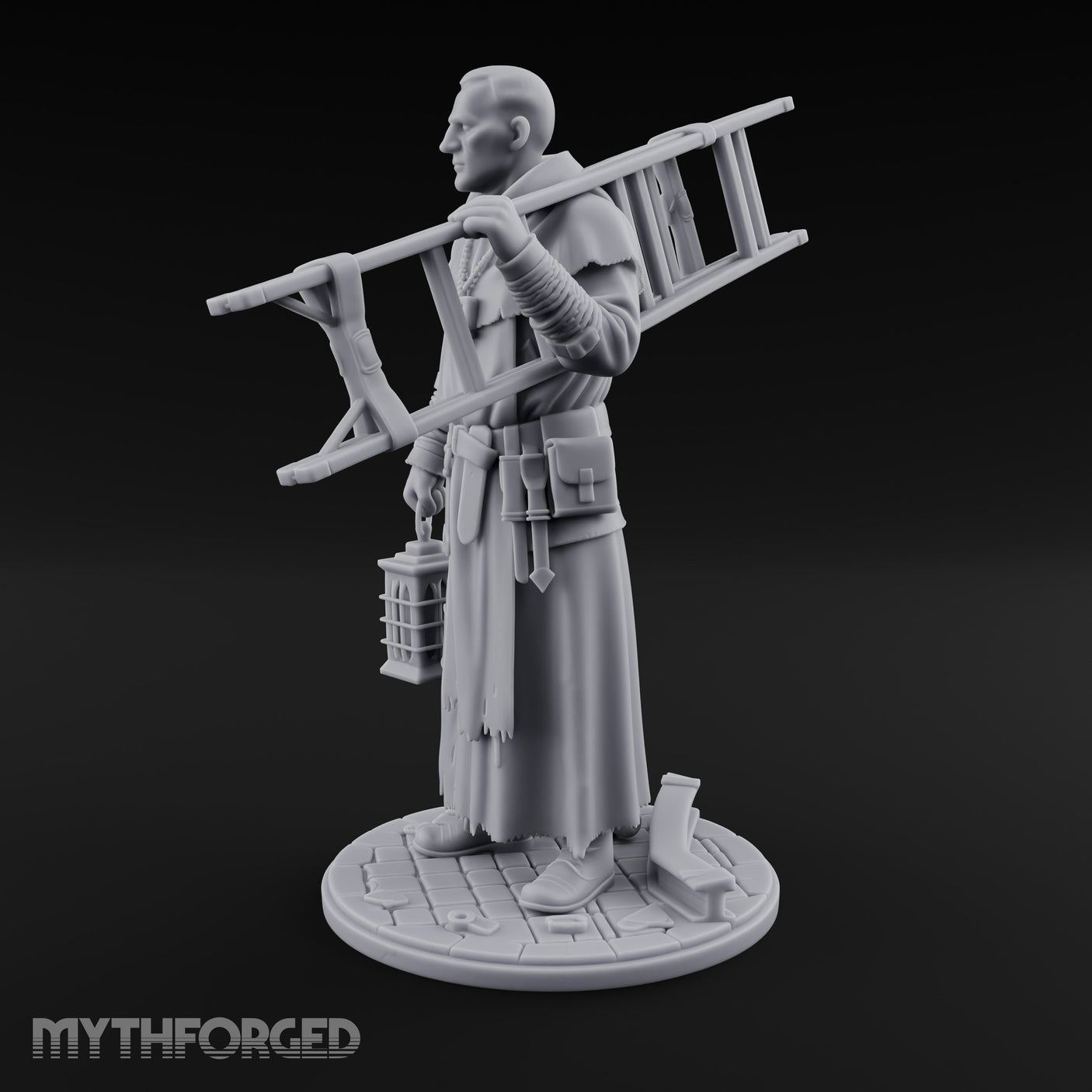 Ladder Lugging Human Friar Miniature for Dungeons and Dragons, Pathfinder or other TTRPGs