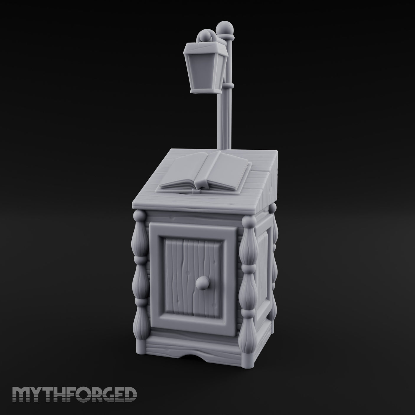 Lamp-Posted Open-Booked Noble Bedside Cabinet Miniature for Dungeons and Dragons, Pathfinder or other TTRPGs