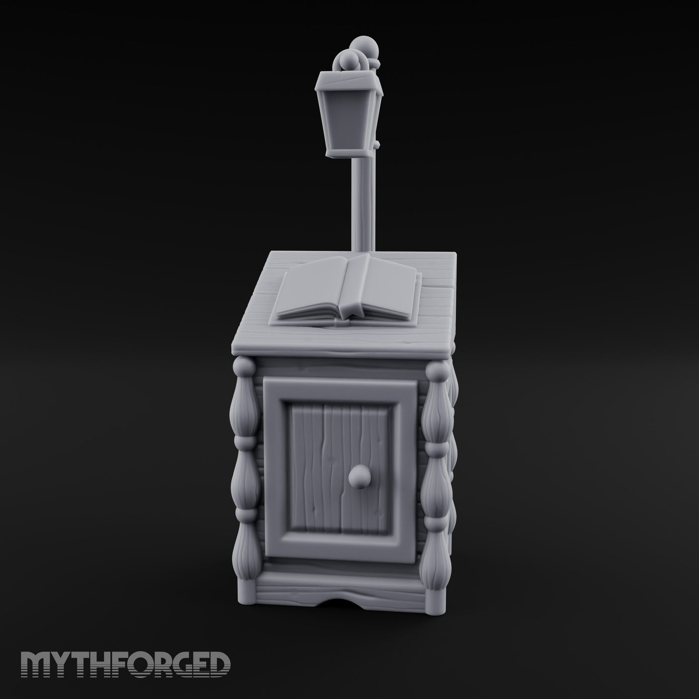 Lamp-Posted Open-Booked Noble Bedside Cabinet Miniature for Dungeons and Dragons, Pathfinder or other TTRPGs