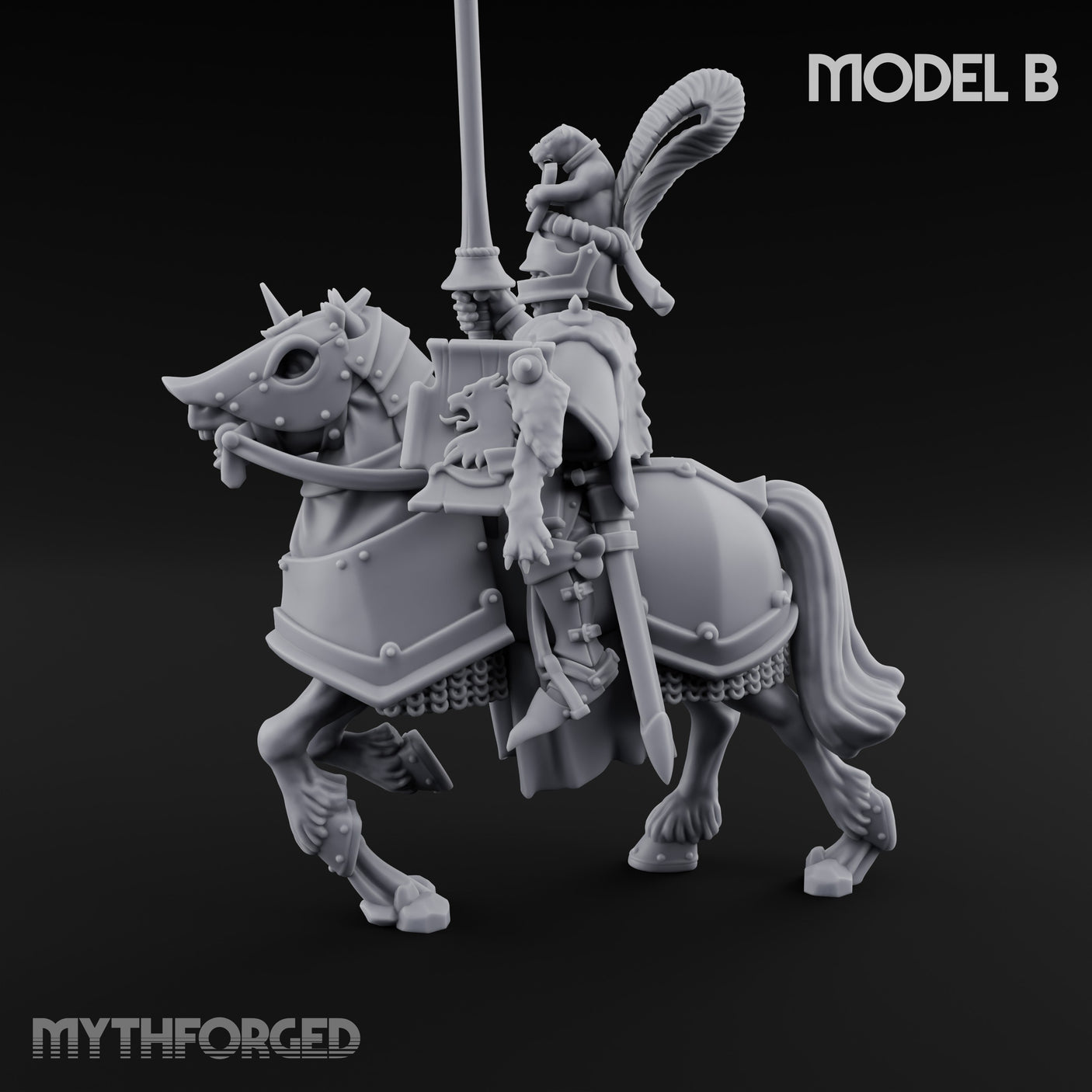 Lance And Sword Charging Human Knight on Horseback B Miniature for Dungeons and Dragons, Pathfinder or other TTRPGs
