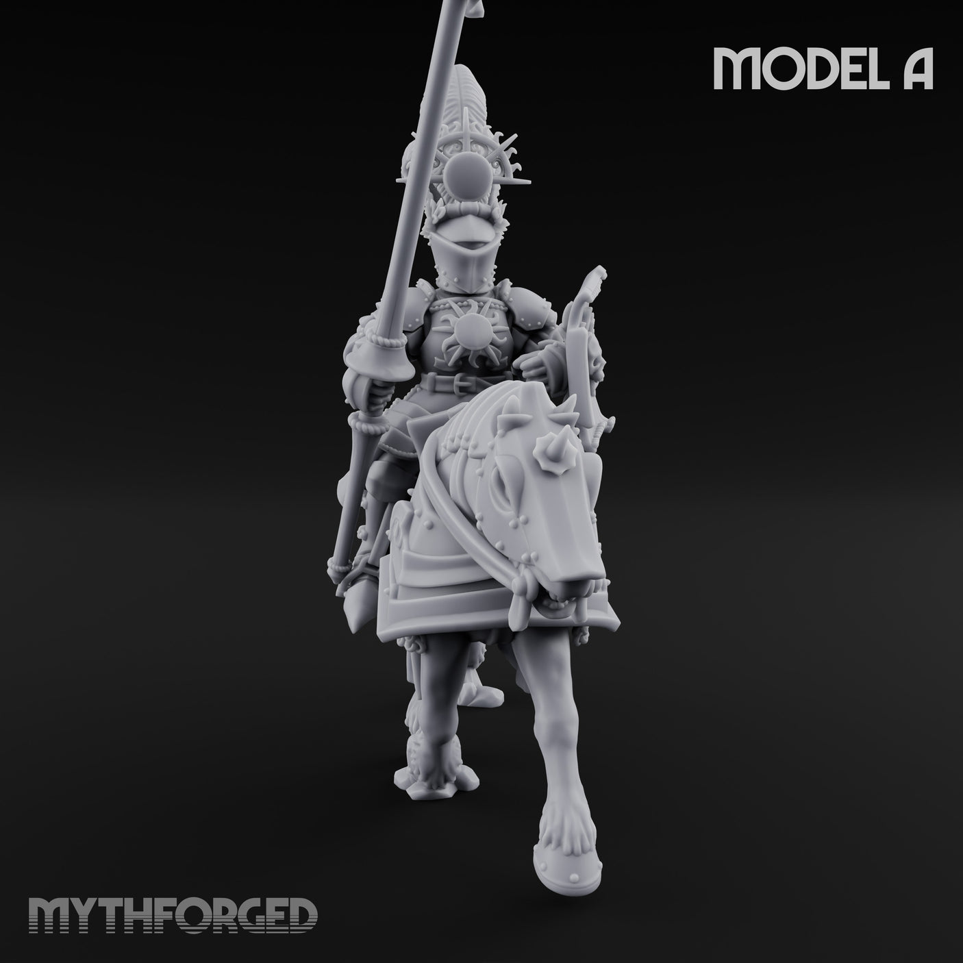 Lance Bearing Plumed Helmed Human Knight on Horseback A Miniature for Dungeons and Dragons, Pathfinder or other TTRPGs