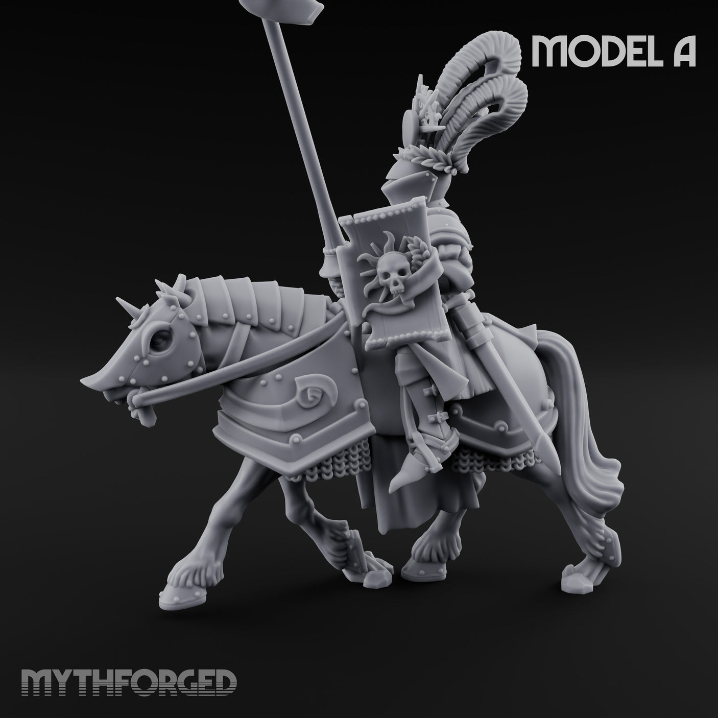 Lance Bearing Plumed Helmed Human Knight on Horseback A Miniature for Dungeons and Dragons, Pathfinder or other TTRPGs