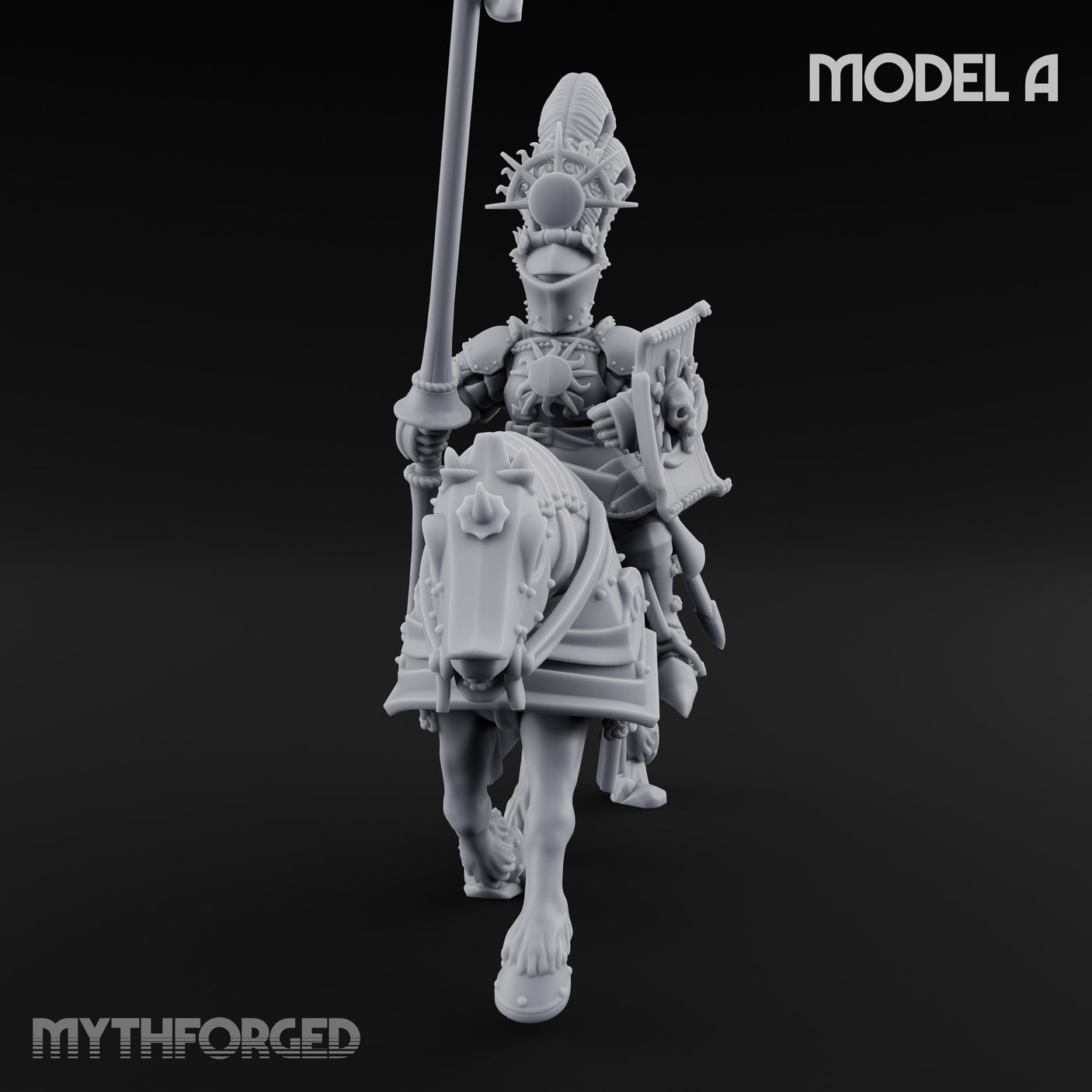 Lance Bearing Plumed Helmed Human Knight on Horseback A Miniature for Dungeons and Dragons, Pathfinder or other TTRPGs