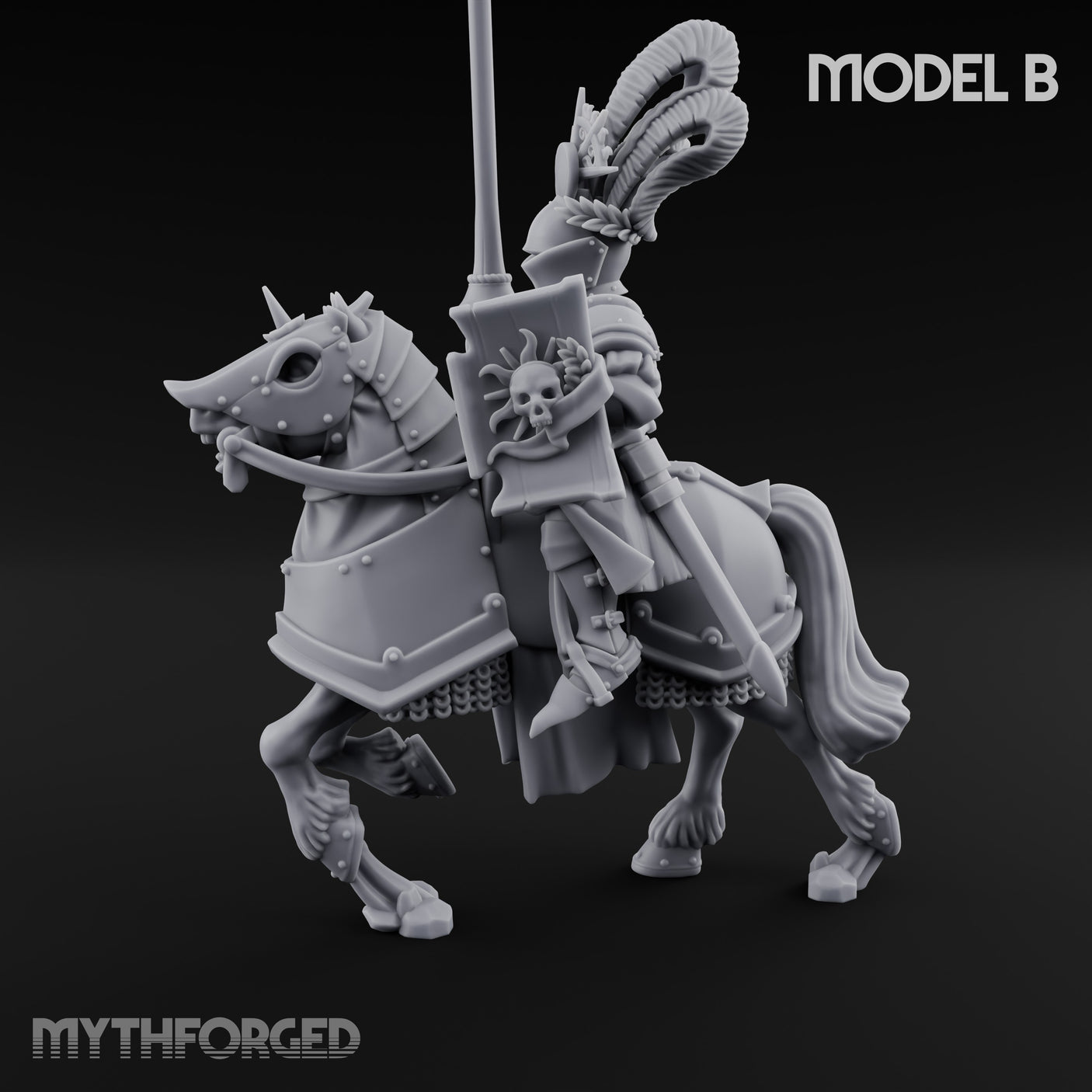 Lance Bearing Plumed Helmed Human Knight on Horseback B Miniature for Dungeons and Dragons, Pathfinder or other TTRPGs