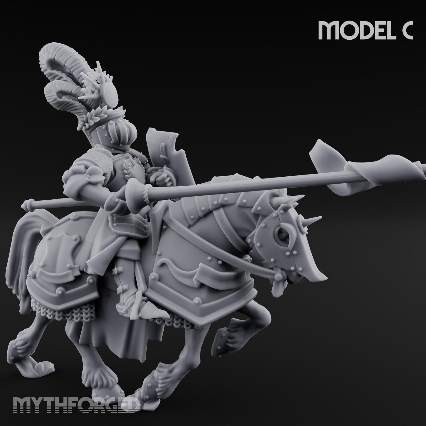 Lance Bearing Plumed Helmed Human Knight on Horseback C Miniature for Dungeons and Dragons, Pathfinder or other TTRPGs