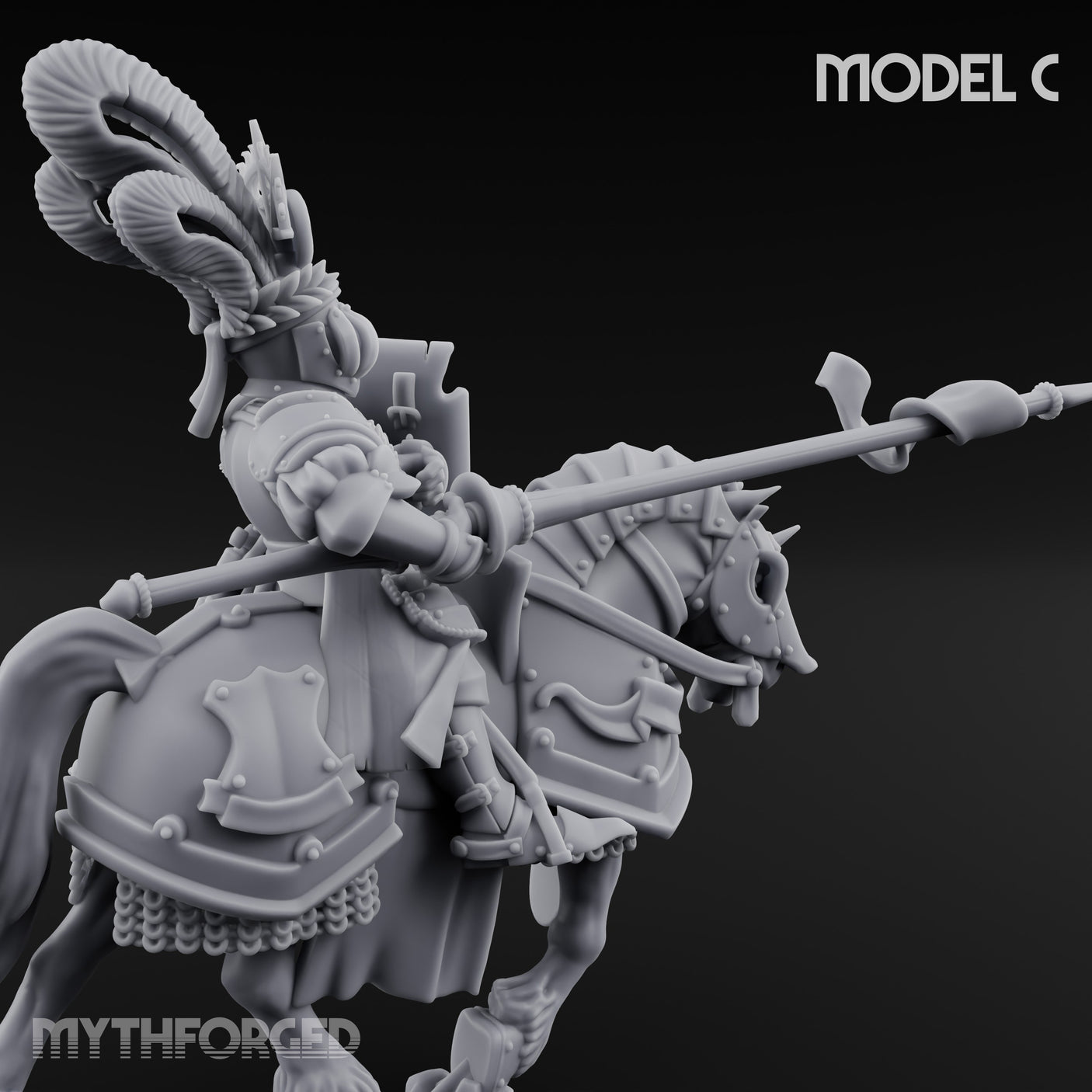 Lance Bearing Plumed Helmed Human Knight on Horseback C Miniature for Dungeons and Dragons, Pathfinder or other TTRPGs