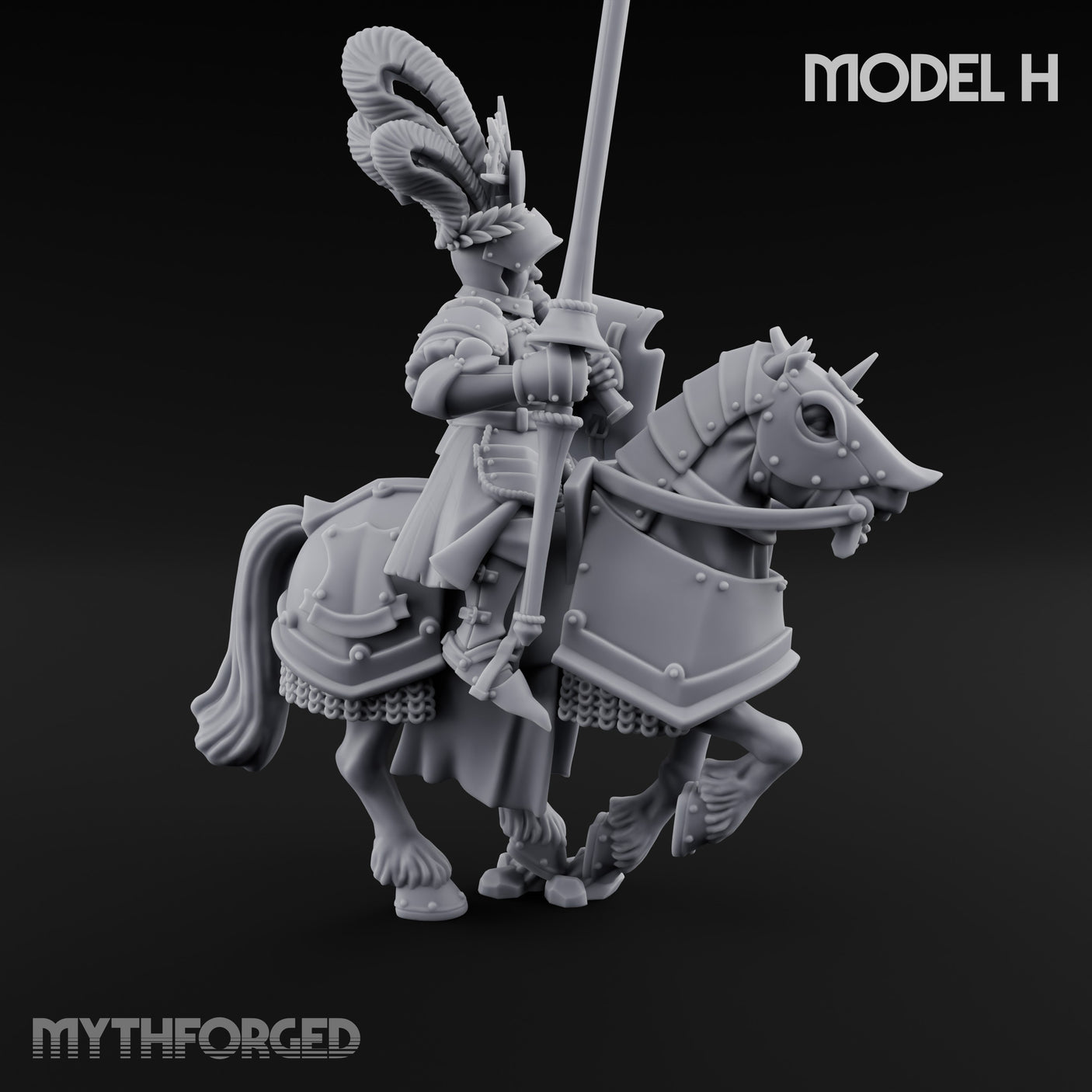 Lance Bearing Plumed Helmed Human Knight on Horseback H Miniature for Dungeons and Dragons, Pathfinder or other TTRPGs