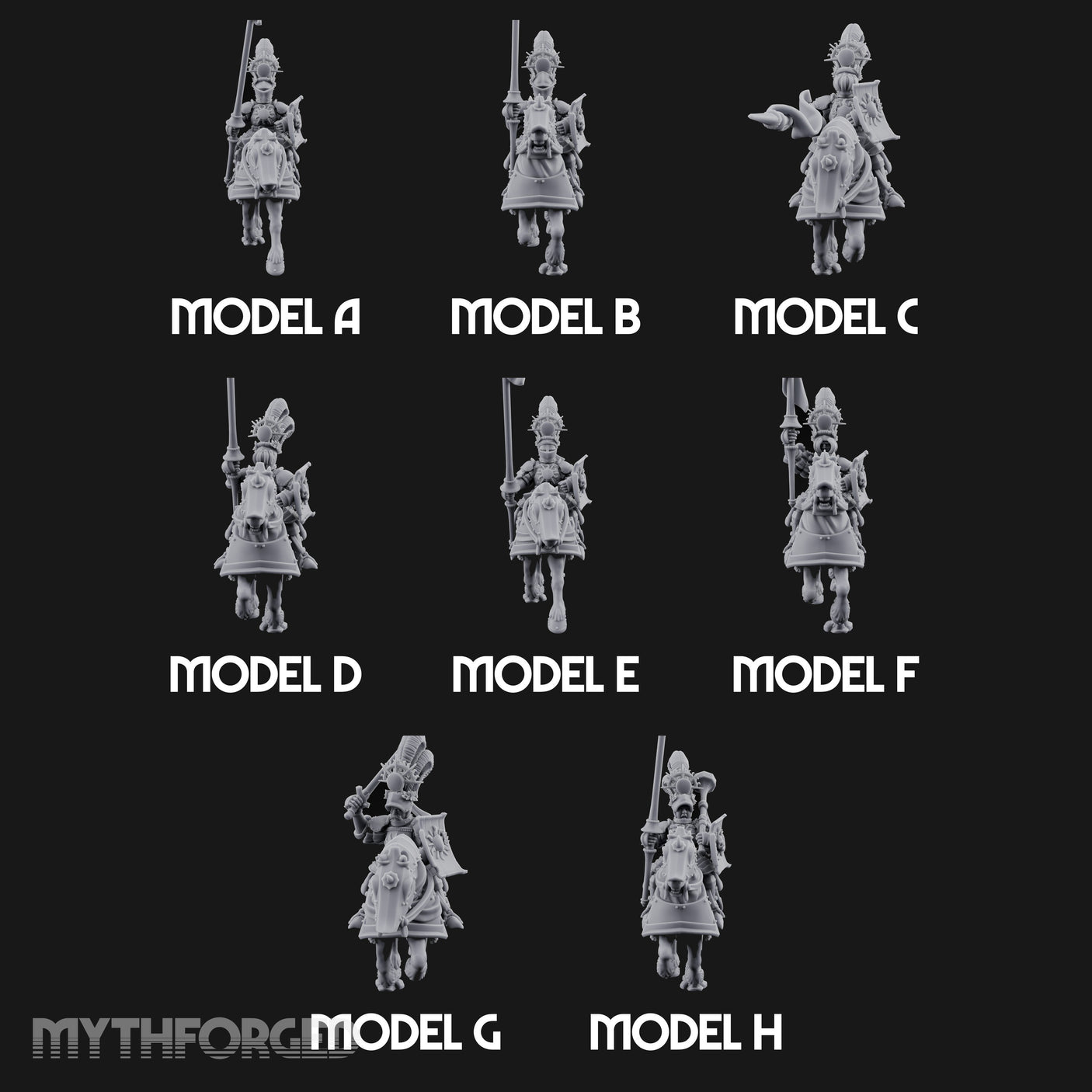 Lance Bearing Plumed Helmed Human Knights on Horseback Miniature for Dungeons and Dragons, Pathfinder or other TTRPGs