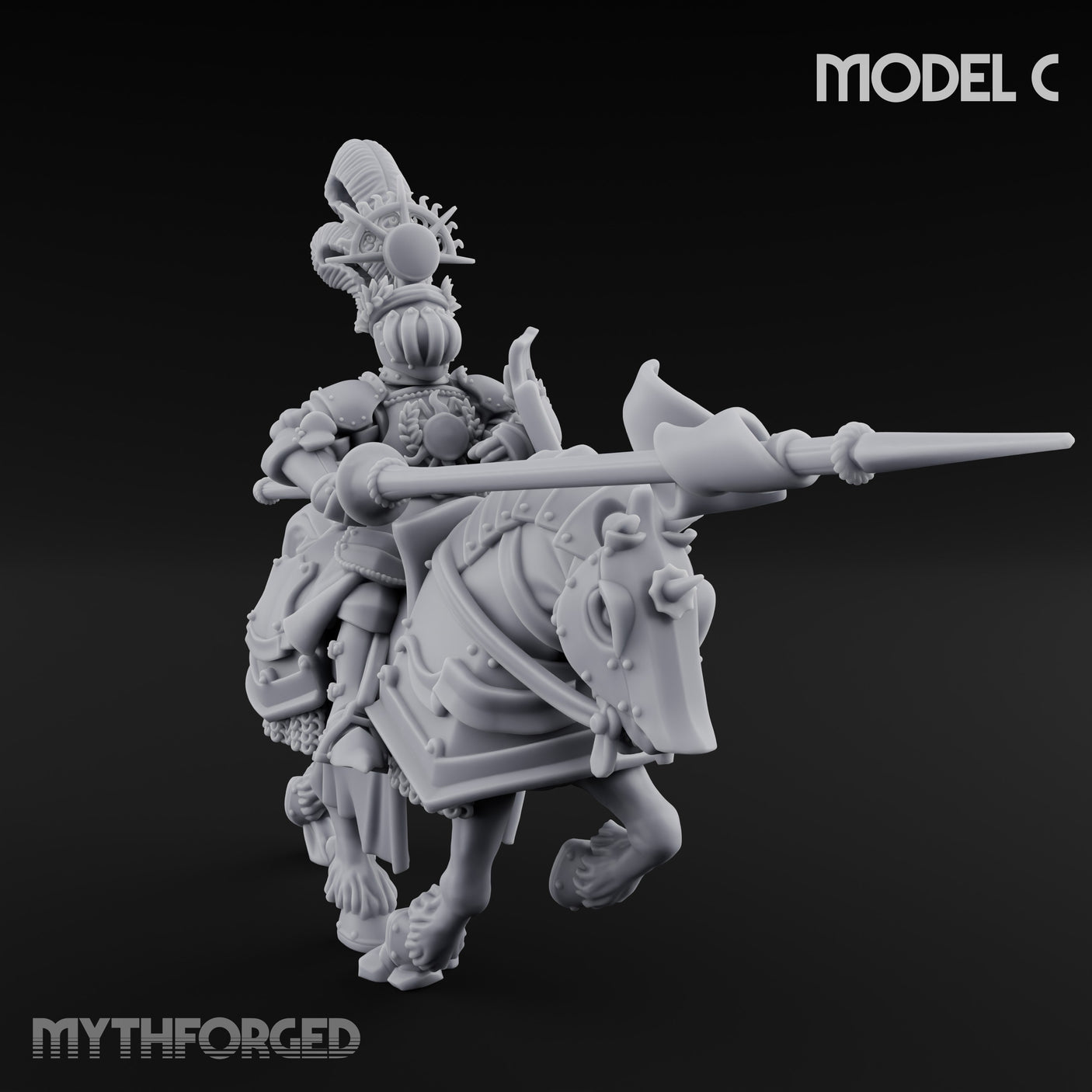 Lance Bearing Plumed Helmed Human Knights on Horseback Miniature for Dungeons and Dragons, Pathfinder or other TTRPGs