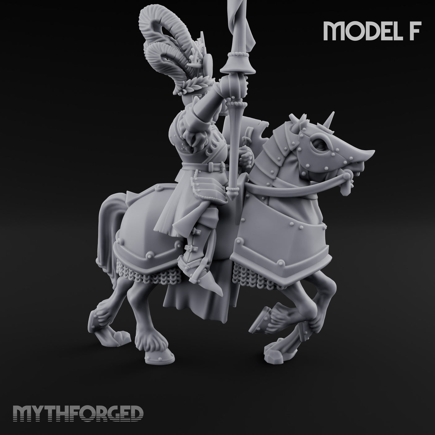 Lance Bearing Plumed Helmed Human Knights on Horseback Miniature for Dungeons and Dragons, Pathfinder or other TTRPGs