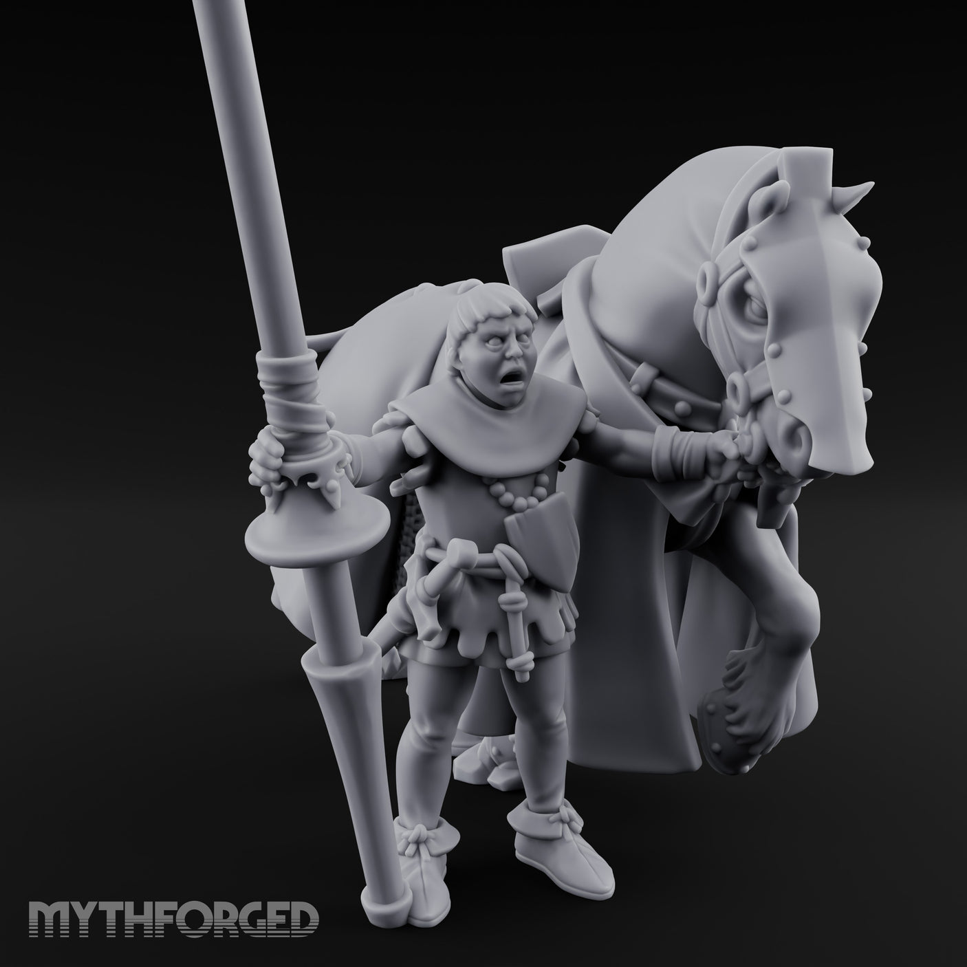 Lance Gripping Horse Steadying Human Squire with Horse Miniature for Dungeons and Dragons, Pathfinder or other TTRPGs
