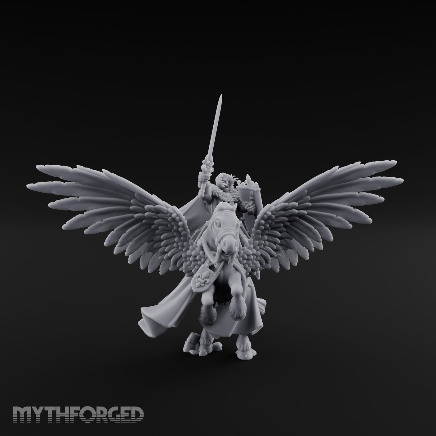 Lance Raised Chalice Bearing Human Knight on Pegasus Miniature for Dungeons and Dragons, Pathfinder or other TTRPGs