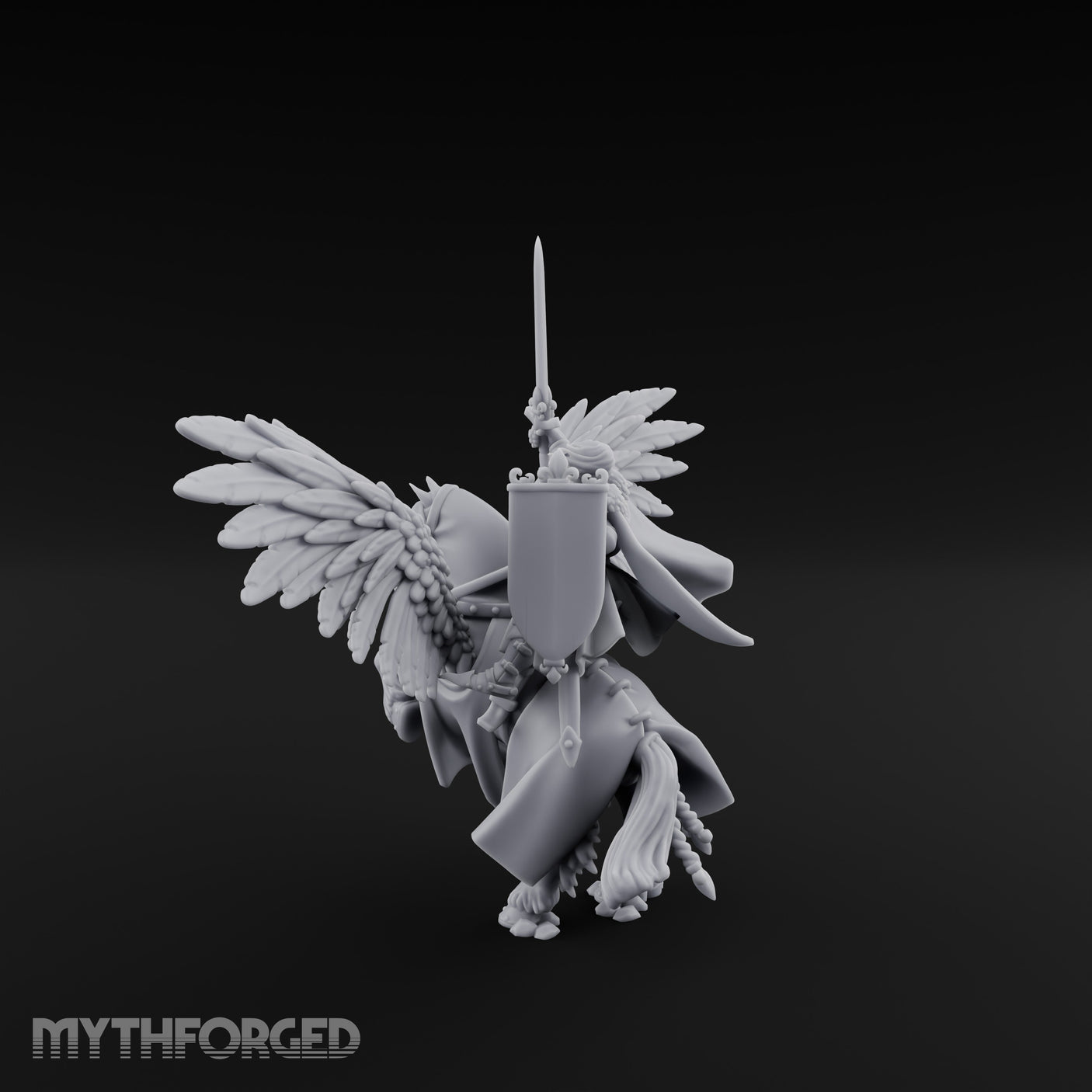 Lance Raised Chalice Bearing Human Knight on Pegasus Miniature for Dungeons and Dragons, Pathfinder or other TTRPGs