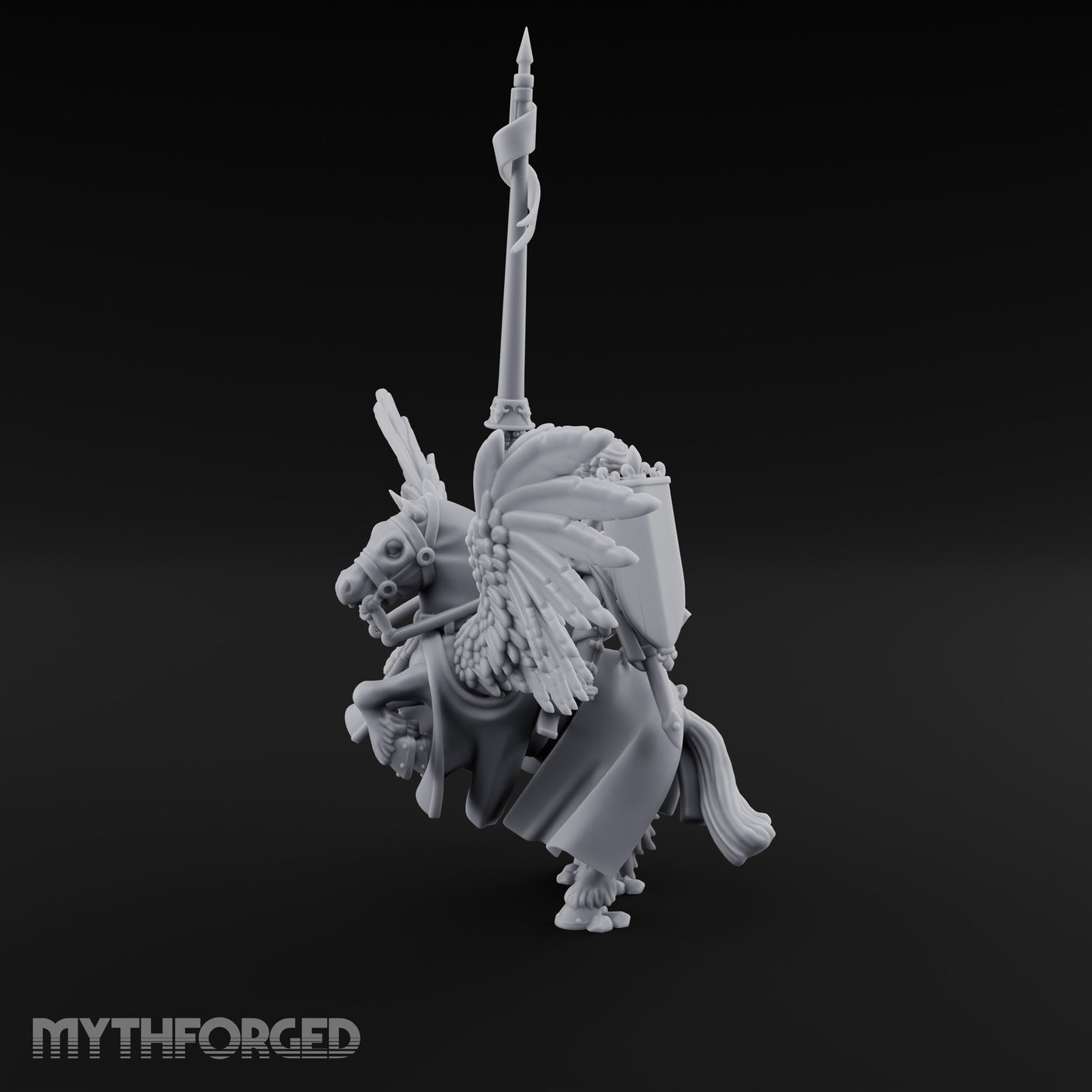 Lance Raised Chalice Bearing Human Knight on Pegasus Miniature for Dungeons and Dragons, Pathfinder or other TTRPGs