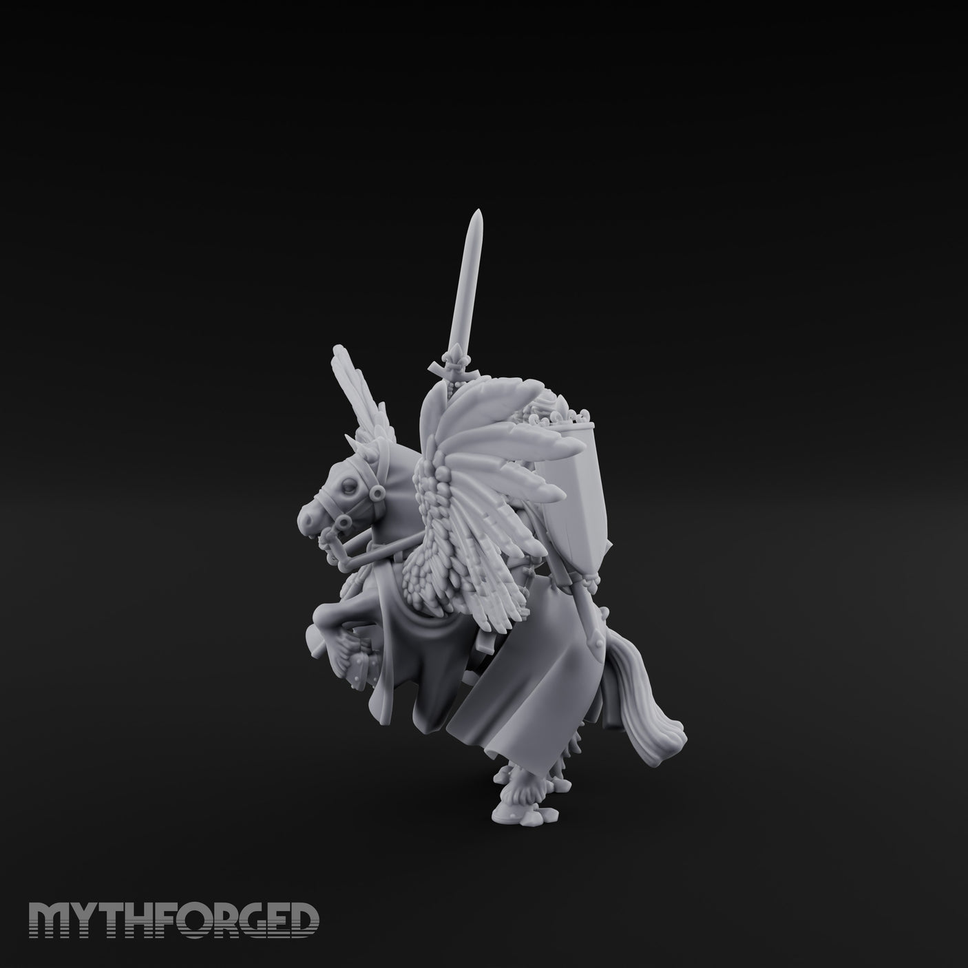 Lance Raised Chalice Bearing Human Knight on Pegasus Miniature for Dungeons and Dragons, Pathfinder or other TTRPGs