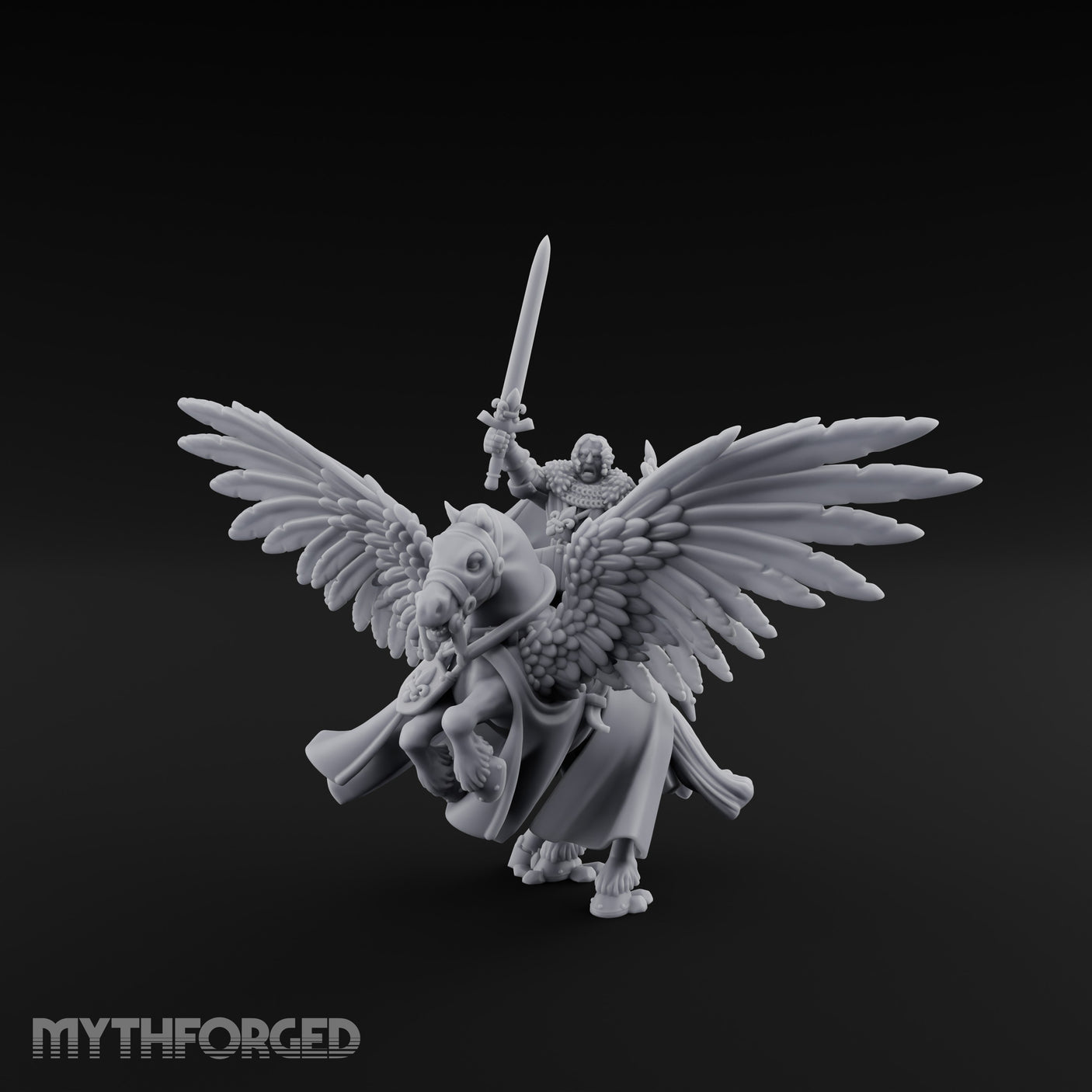 Lance Raised Chalice Bearing Human Knight on Pegasus Miniature for Dungeons and Dragons, Pathfinder or other TTRPGs