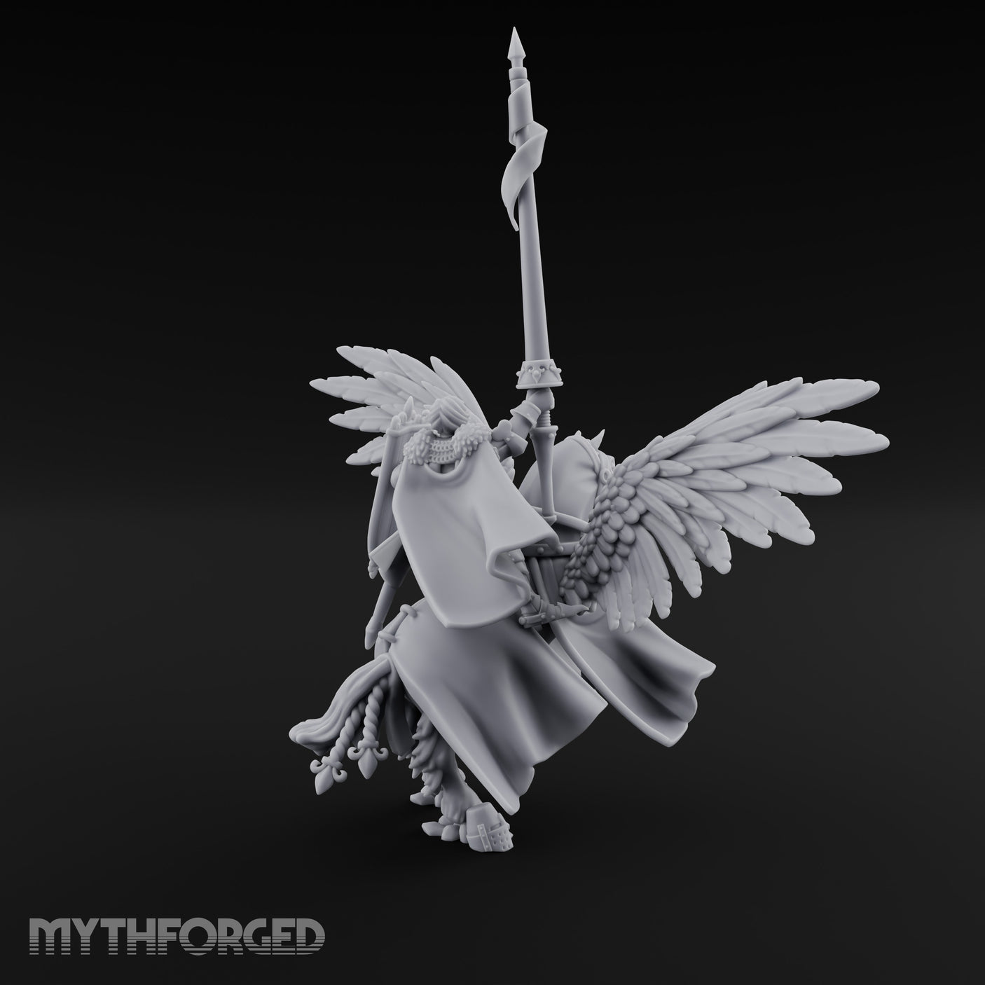 Lance Raised Chalice Bearing Human Knight on Pegasus Miniature for Dungeons and Dragons, Pathfinder or other TTRPGs