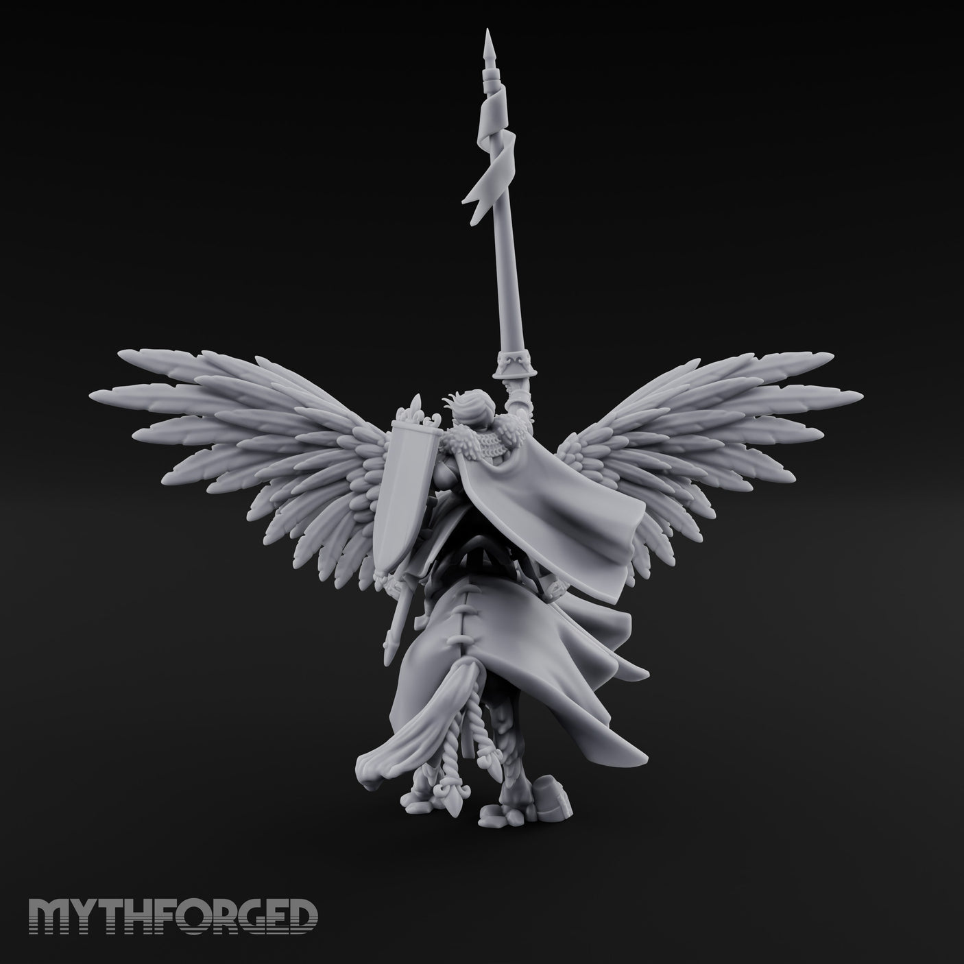 Lance Raised Chalice Bearing Human Knight on Pegasus Miniature for Dungeons and Dragons, Pathfinder or other TTRPGs