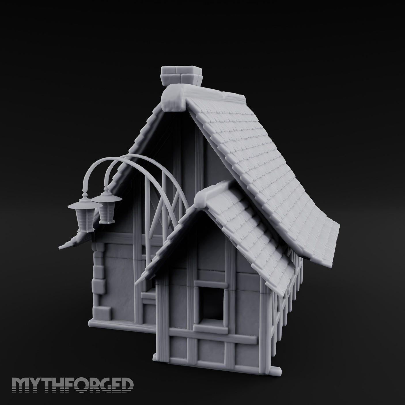 Lantern-Arched Timber-Framed Half-Timbered Townhouse Miniature for Dungeons and Dragons, Pathfinder or other TTRPGs