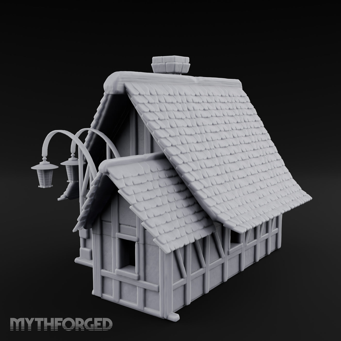 Lantern-Arched Timber-Framed Half-Timbered Townhouse Miniature for Dungeons and Dragons, Pathfinder or other TTRPGs