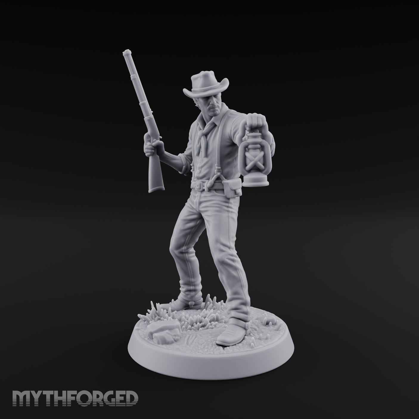 Lantern Carrying Human Gunslinger Miniature for Dungeons and Dragons, Pathfinder or other TTRPGs