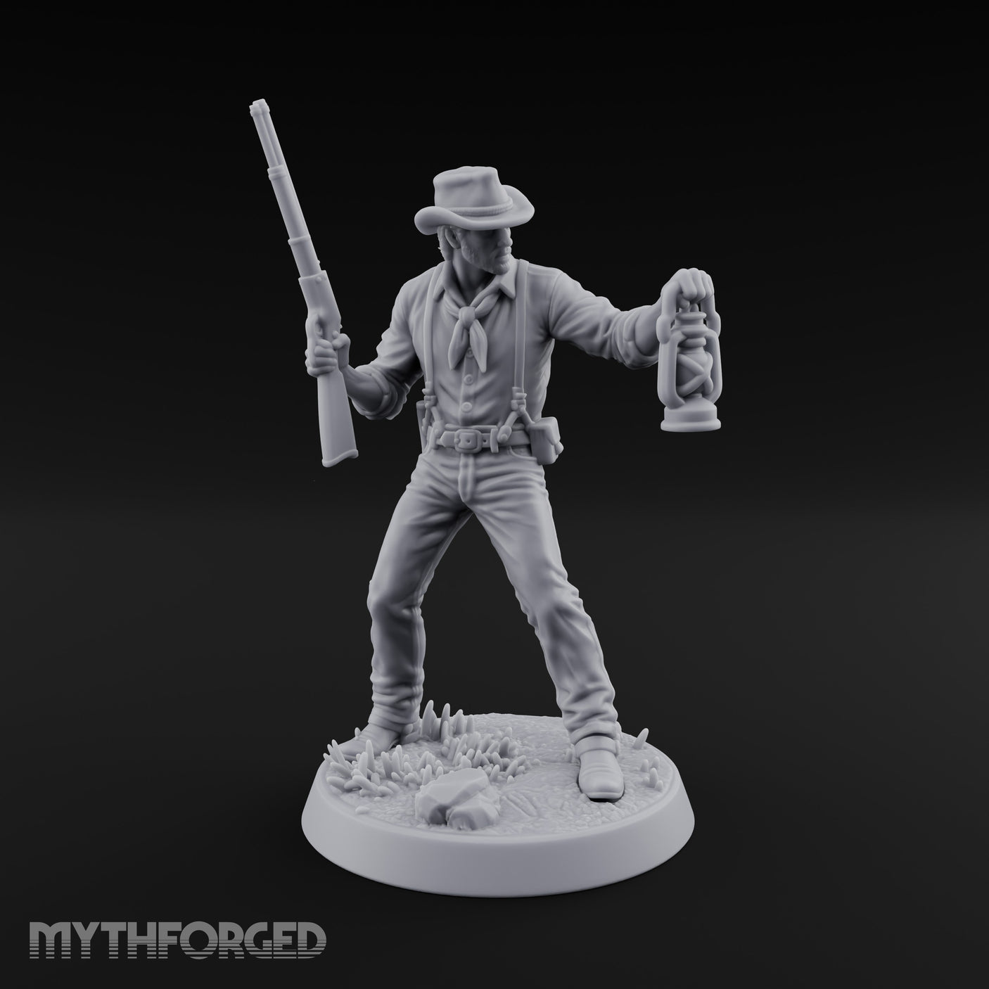 Lantern Carrying Human Gunslinger Miniature for Dungeons and Dragons, Pathfinder or other TTRPGs