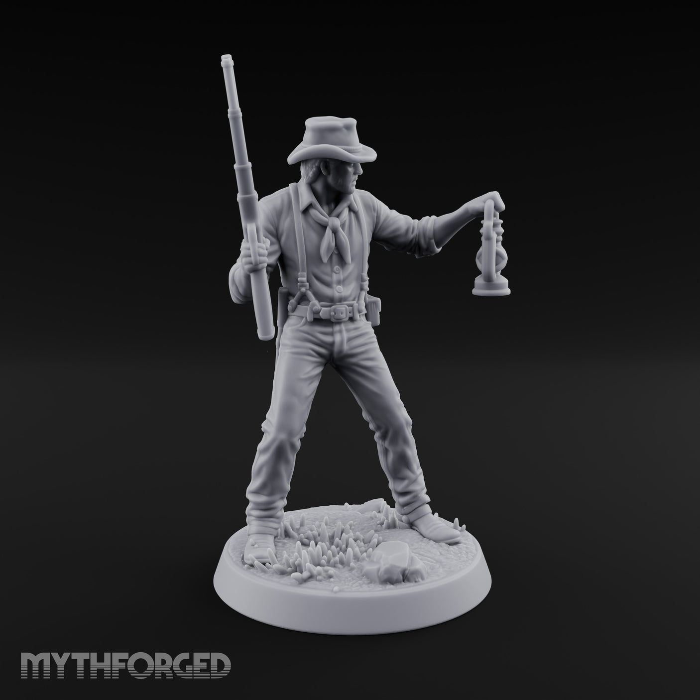 Lantern Carrying Human Gunslinger Miniature for Dungeons and Dragons, Pathfinder or other TTRPGs