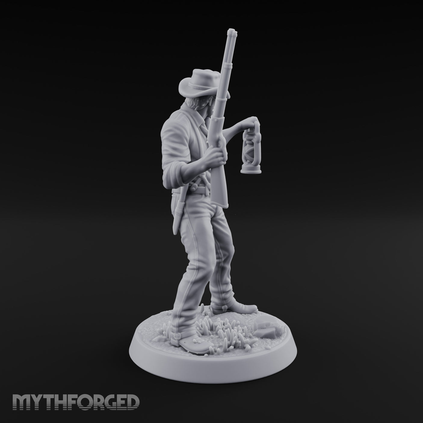 Lantern Carrying Human Gunslinger Miniature for Dungeons and Dragons, Pathfinder or other TTRPGs