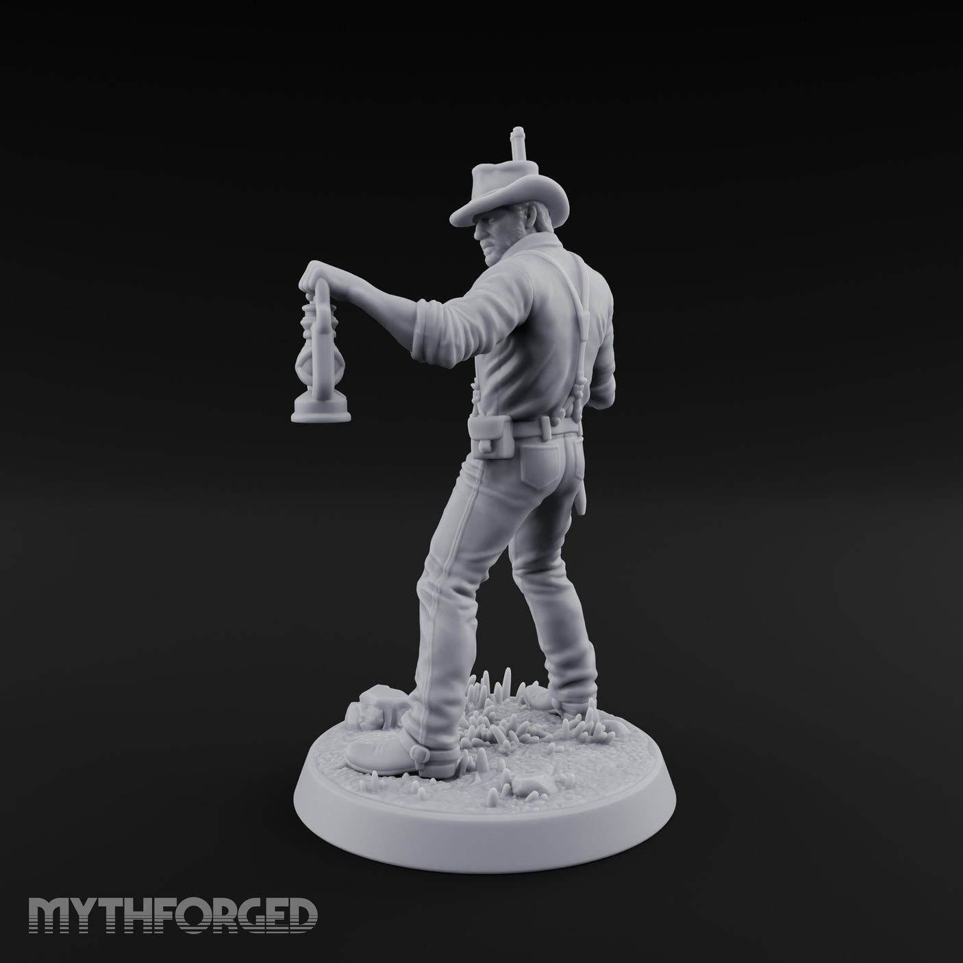 Lantern Carrying Human Gunslinger Miniature for Dungeons and Dragons, Pathfinder or other TTRPGs