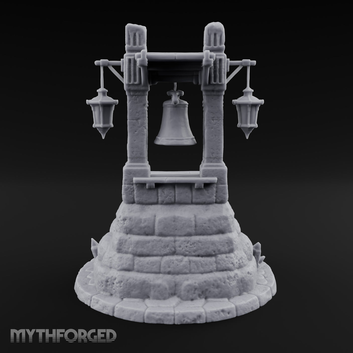 Lantern-Flanked Skull-Strewn Hillside Bell Stand Miniature for Dungeons and Dragons, Pathfinder or other TTRPGs
