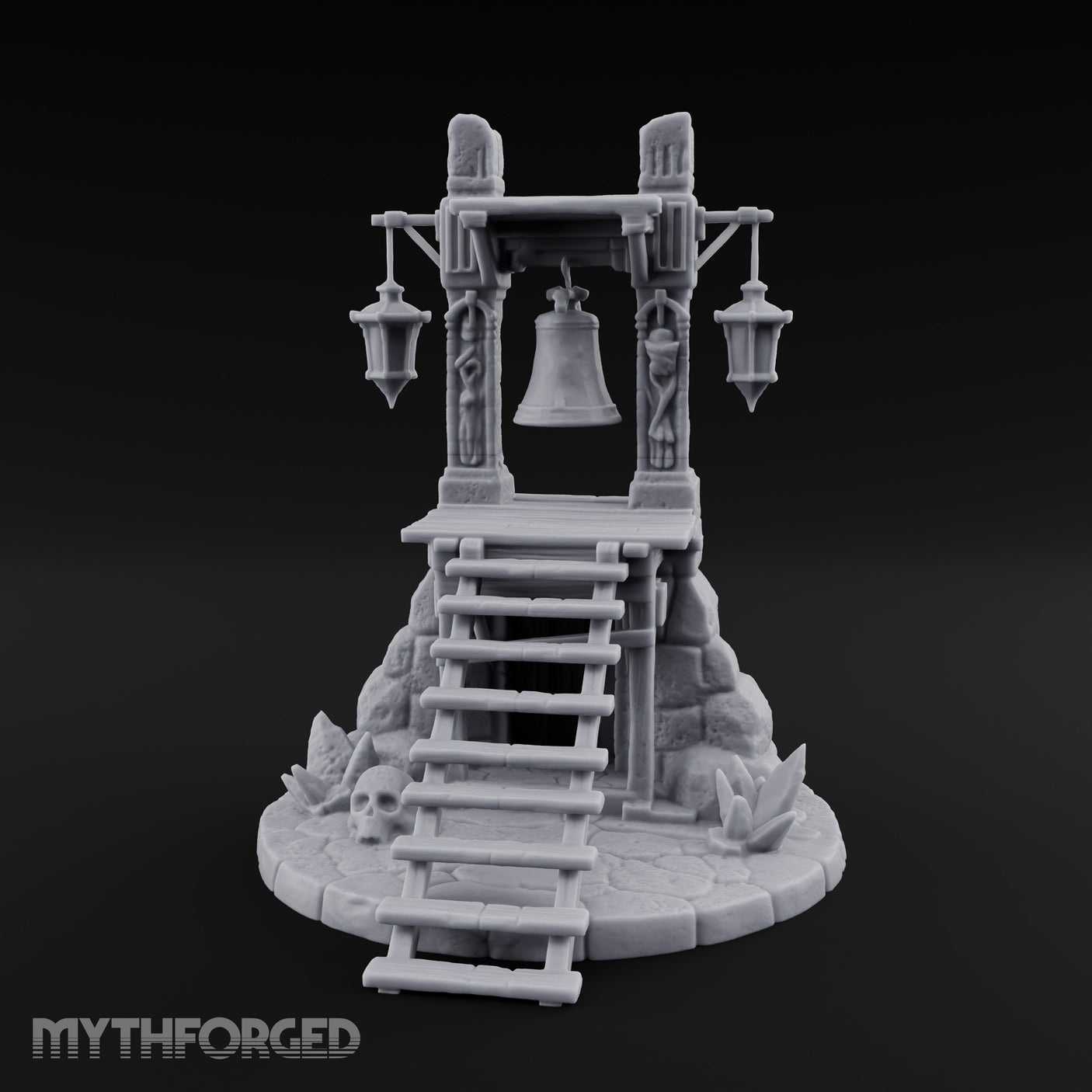 Lantern-Flanked Skull-Strewn Hillside Bell Stand Miniature for Dungeons and Dragons, Pathfinder or other TTRPGs