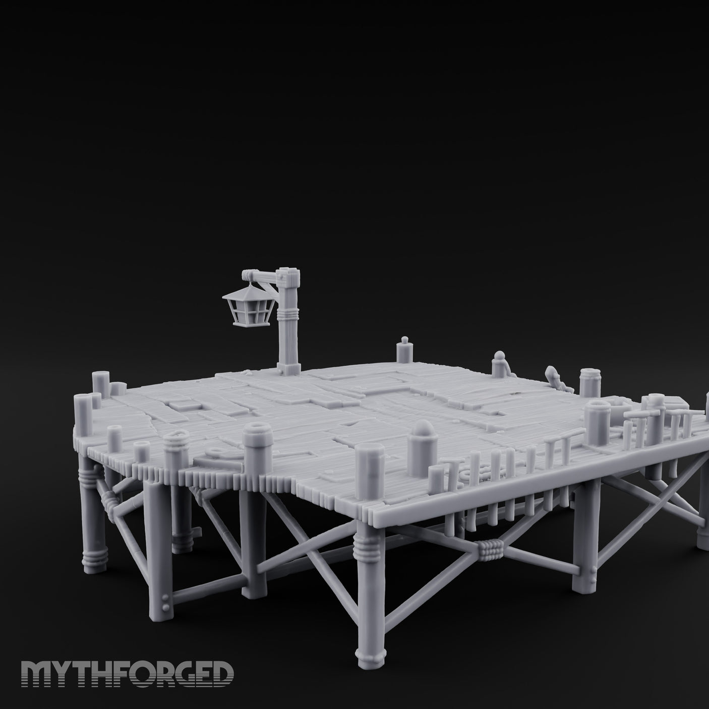 Lantern-Hung Ladder-Accessed Raised Dockside Platform Miniature for Dungeons and Dragons, Pathfinder or other TTRPGs