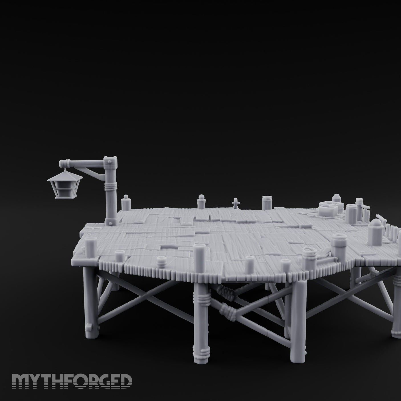 Lantern-Hung Ladder-Accessed Raised Dockside Platform Miniature for Dungeons and Dragons, Pathfinder or other TTRPGs