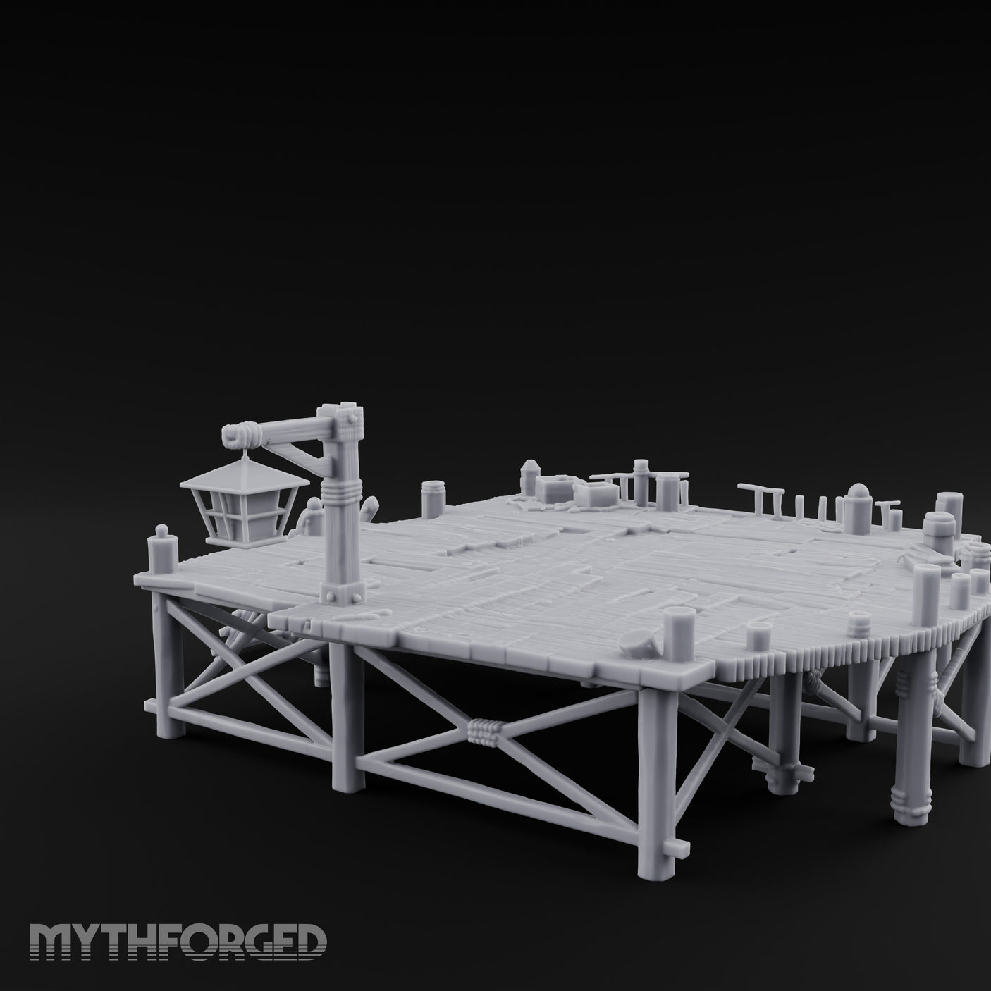 Lantern-Hung Ladder-Accessed Raised Dockside Platform Miniature for Dungeons and Dragons, Pathfinder or other TTRPGs