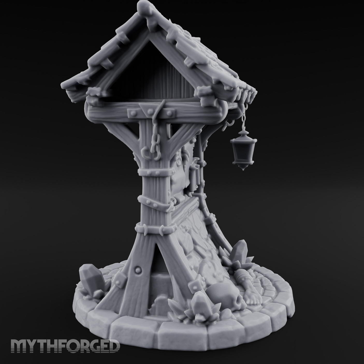 Lantern-Hung Skull-Scattered Necromancer Notice Board Stall Miniature for Dungeons and Dragons, Pathfinder or other TTRPGs