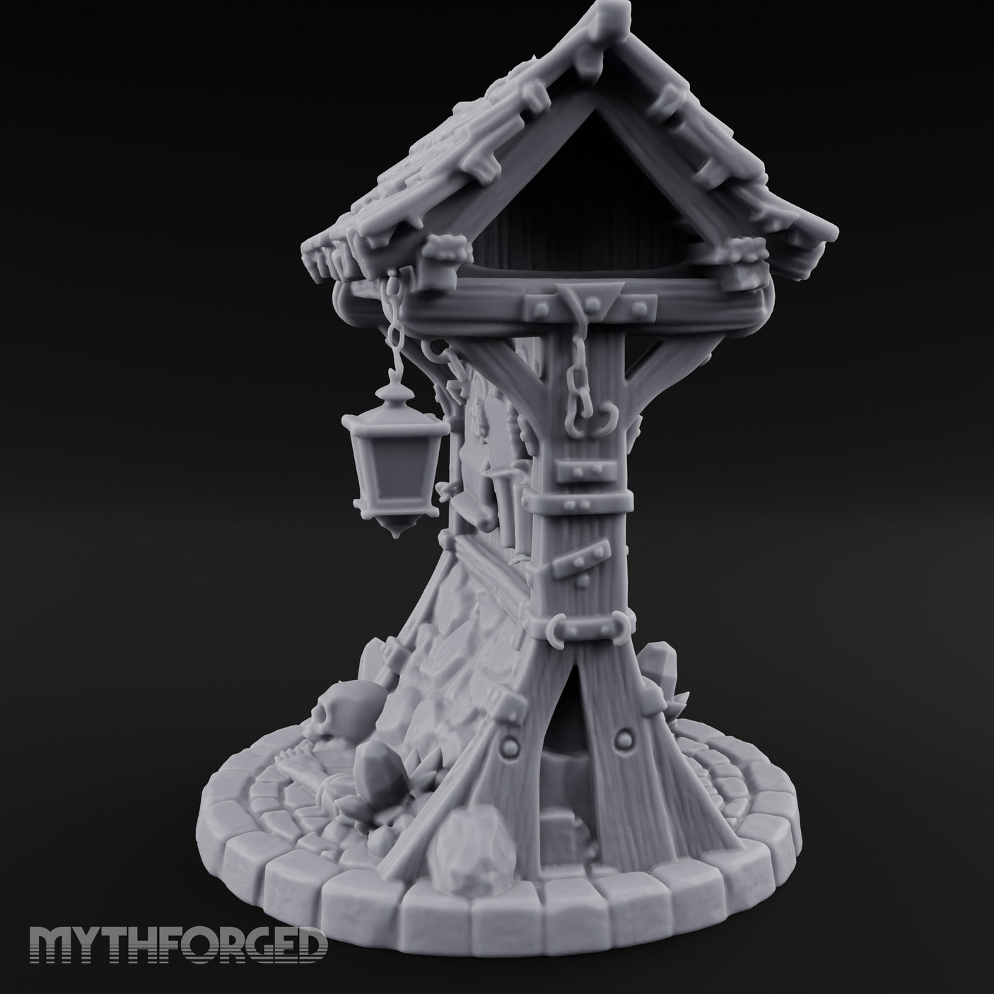 Lantern-Hung Skull-Scattered Necromancer Notice Board Stall Miniature for Dungeons and Dragons, Pathfinder or other TTRPGs