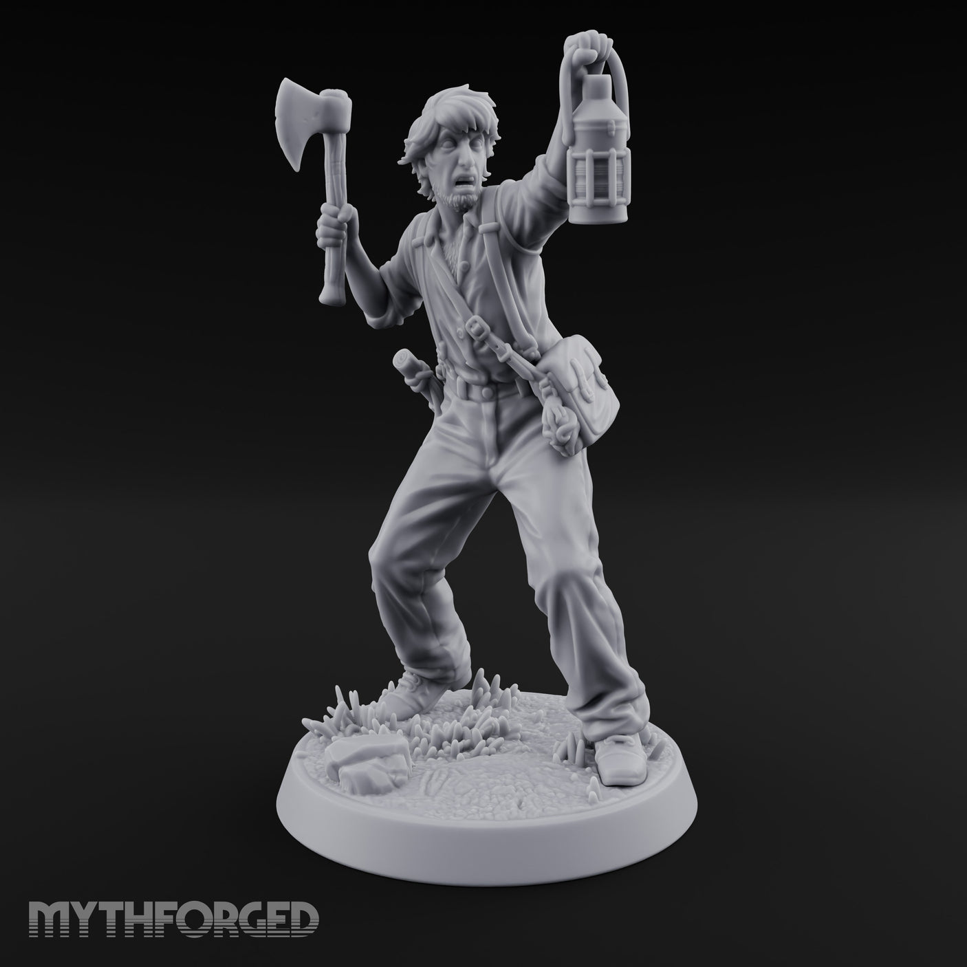 Lantern Raised Human Monster Hunter Miniature for Dungeons and Dragons, Pathfinder or other TTRPGs