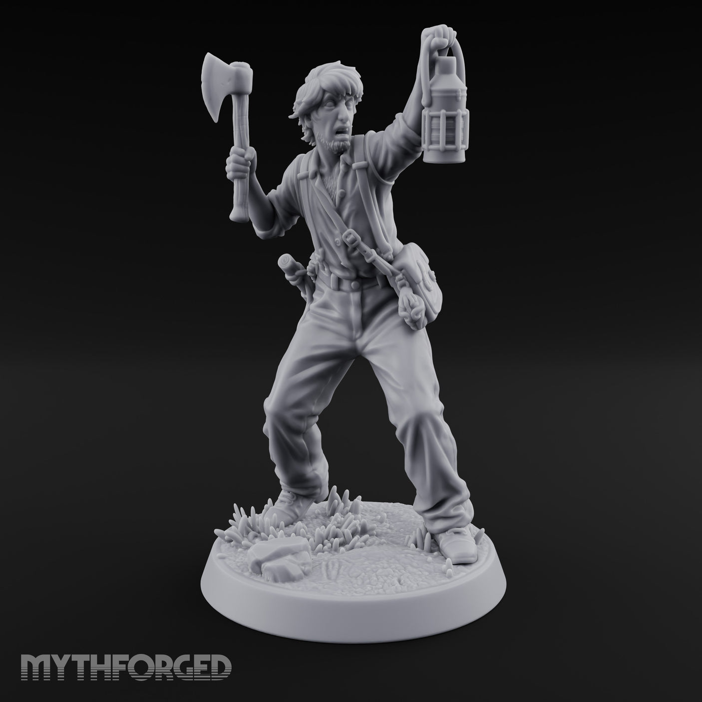 Lantern Raised Human Monster Hunter Miniature for Dungeons and Dragons, Pathfinder or other TTRPGs