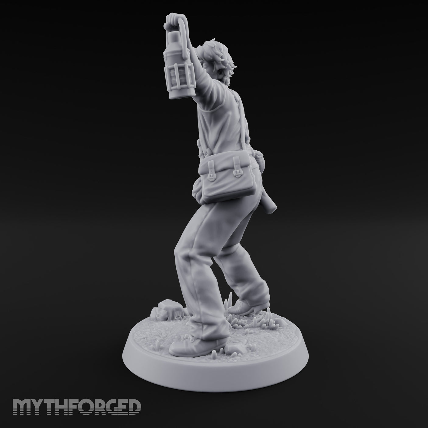 Lantern Raised Human Monster Hunter Miniature for Dungeons and Dragons, Pathfinder or other TTRPGs