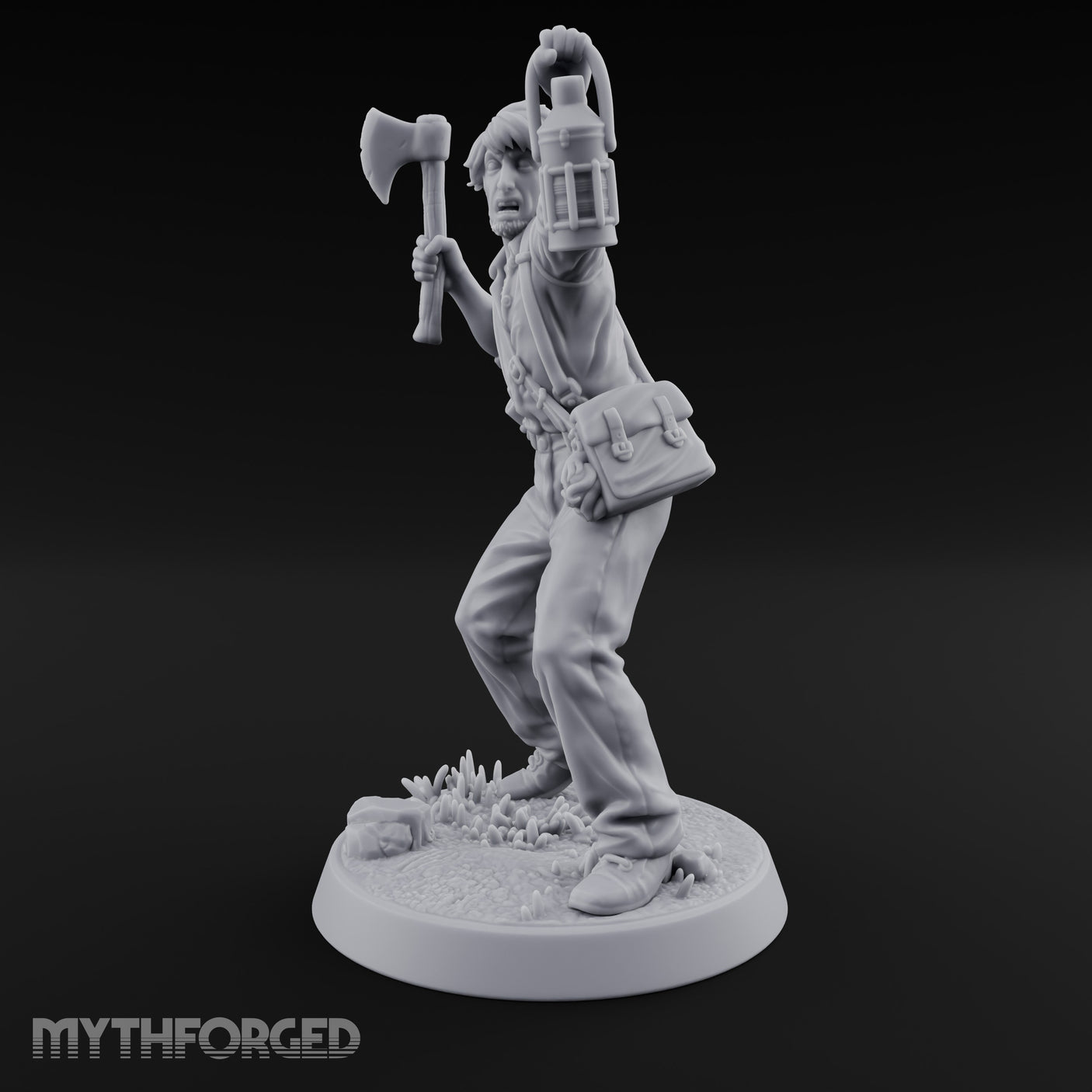 Lantern Raised Human Monster Hunter Miniature for Dungeons and Dragons, Pathfinder or other TTRPGs